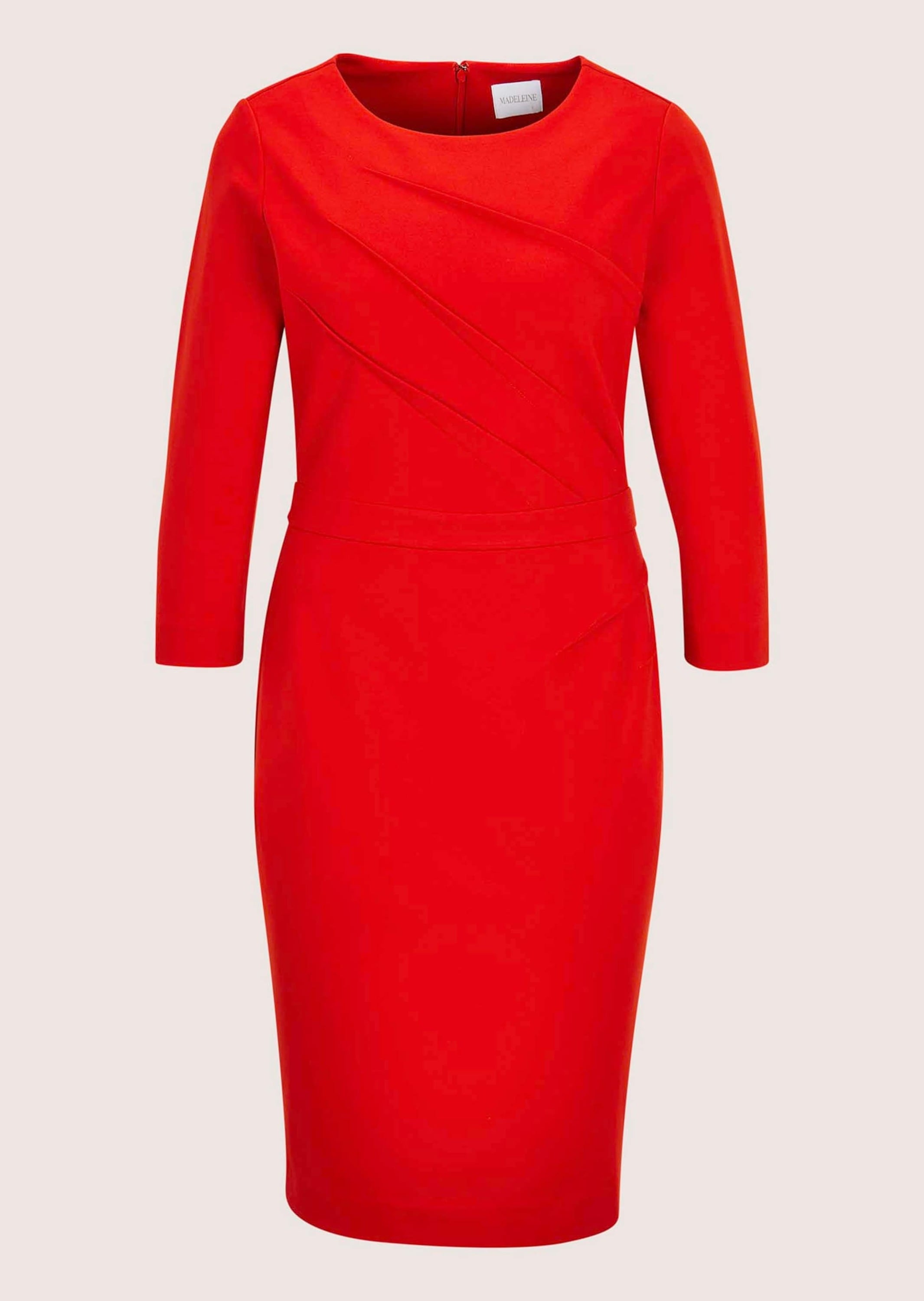 Jerseykleid MADELEINE "Etuikleid Schmales Jersey-Kleid mit Rundhals", Damen, Gr. 48, N-Gr, rot, Obermaterial: 68% Viskose CV. 27% Polyamid PA. 5% Elasthan EL., Modern, normal, Kleider Jerseykleid, mit Zierbiesen