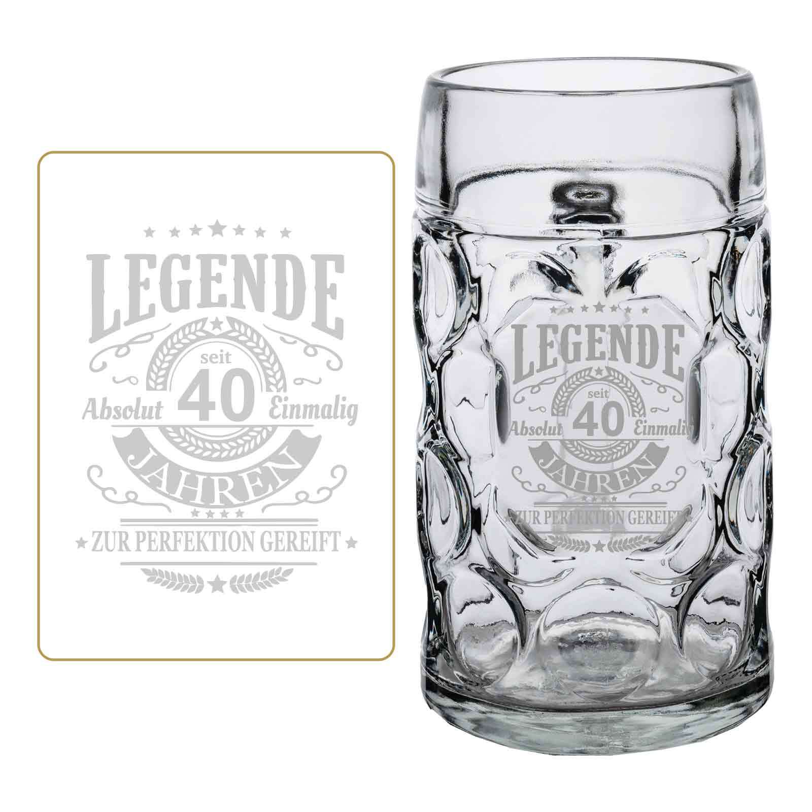Bierkrug LUXENTU "Maßkrug mit Gravur Legende seit 40 Jahren 1,0 Liter transparent", bunt (transparent), 1 tlg., Glas, Trinkgefäße Image