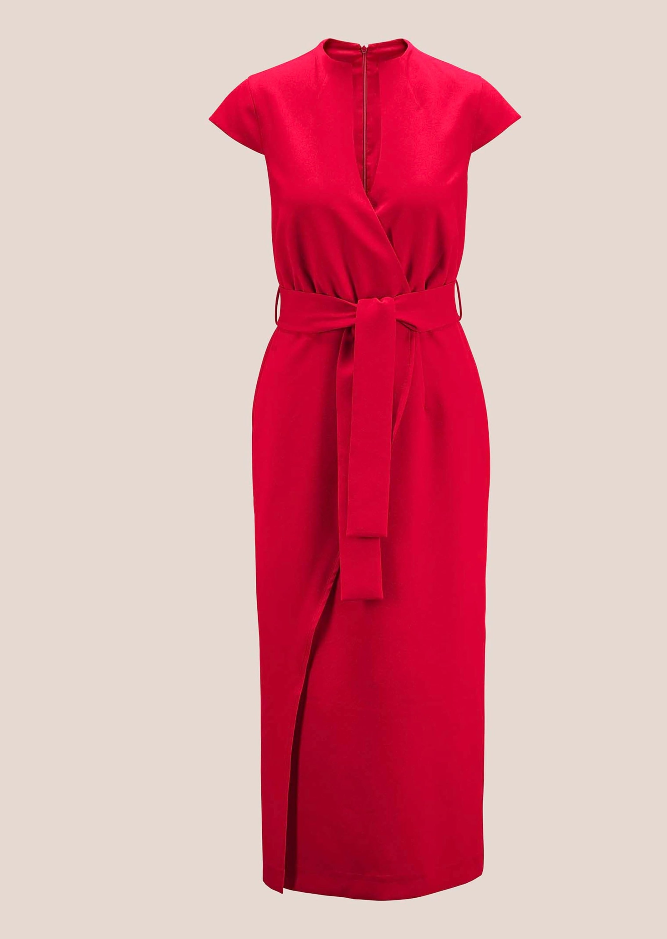 Midikleid MADELEINE "Kleid Elegantes Midi-Kleid in Wickeloptik", Damen, Gr. 34, N-Gr, rot, Obermaterial: 88% Polyester PES. 12% Elasthan EL., Kleider Midikleid