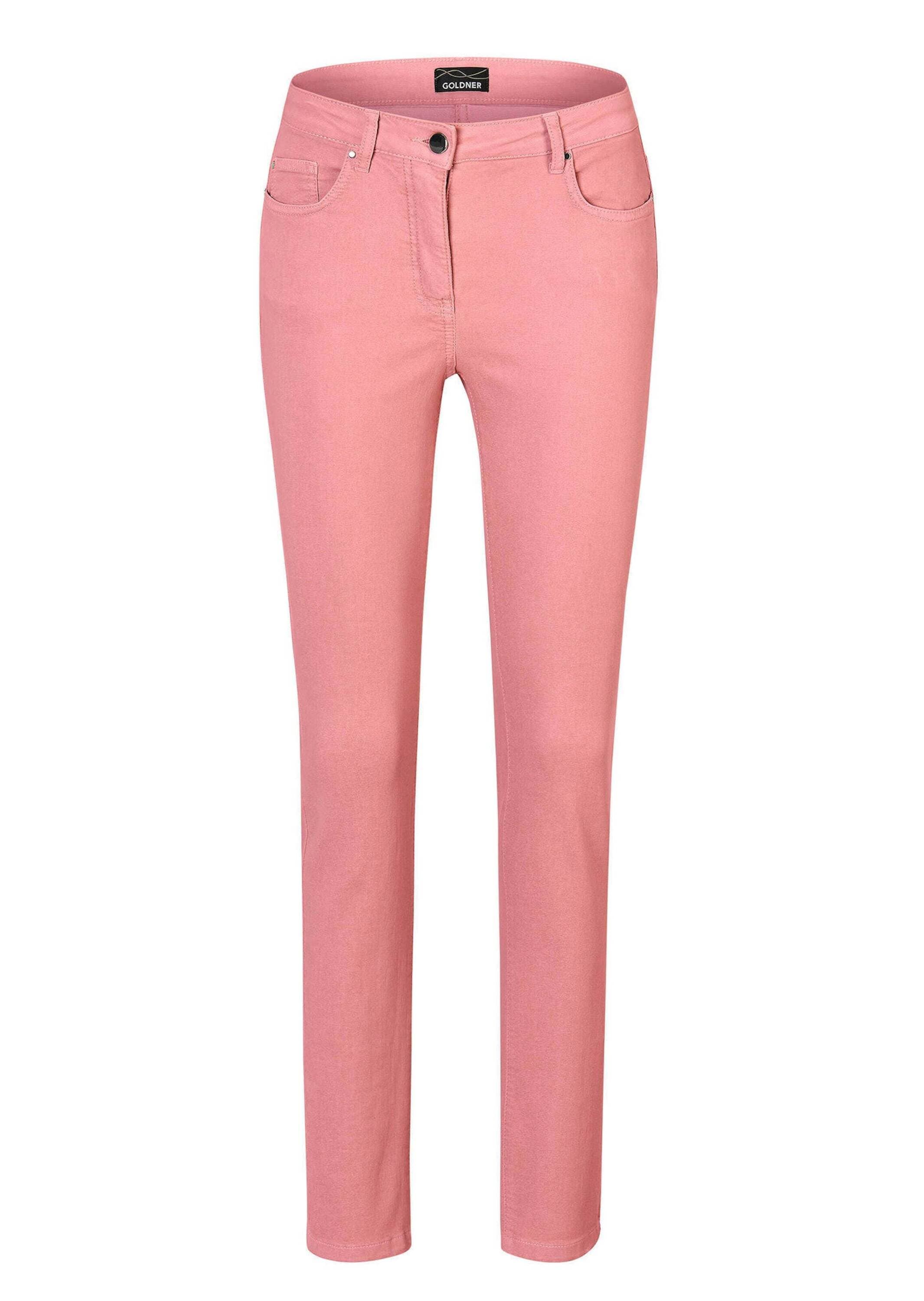 Regular-fit-Jeans GOLDNER "Kurzgröße Lange Freizeithose BELLA mit Formbund", Damen, Gr. 20, K-Gr, rosa (lachsrosa), Obermaterial: 65% Baumwolle CO. 31% Polyester PES. 4% Elasthan EL., Jeans