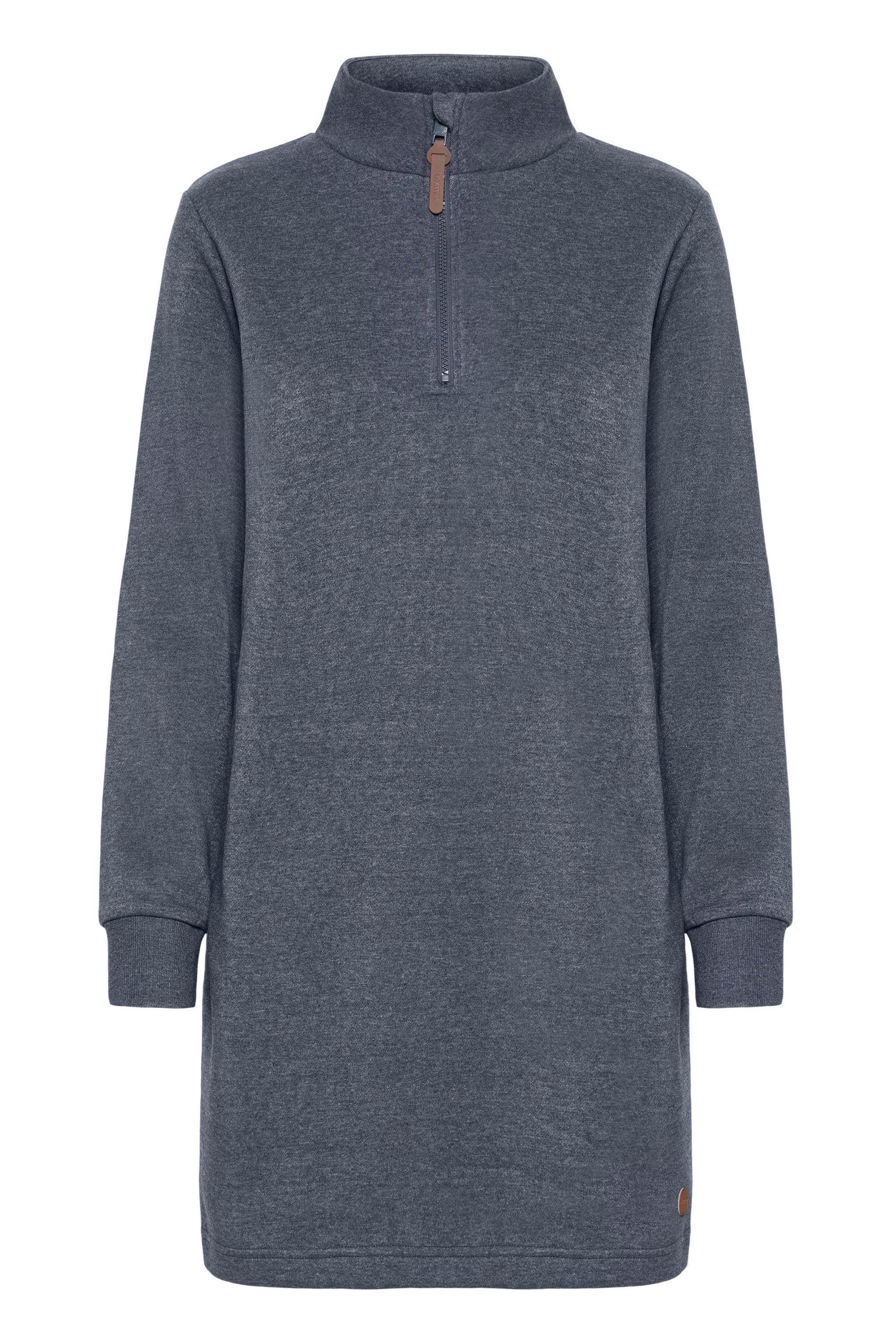 Sweatkleid OXMO "Sweatkleid OXMILLE", Damen, Gr. L, N-Gr, blau (total eclipse melange), Obermaterial: 55% Polyester PES. 45% Baumwolle CO., Kleider Sweatkleid