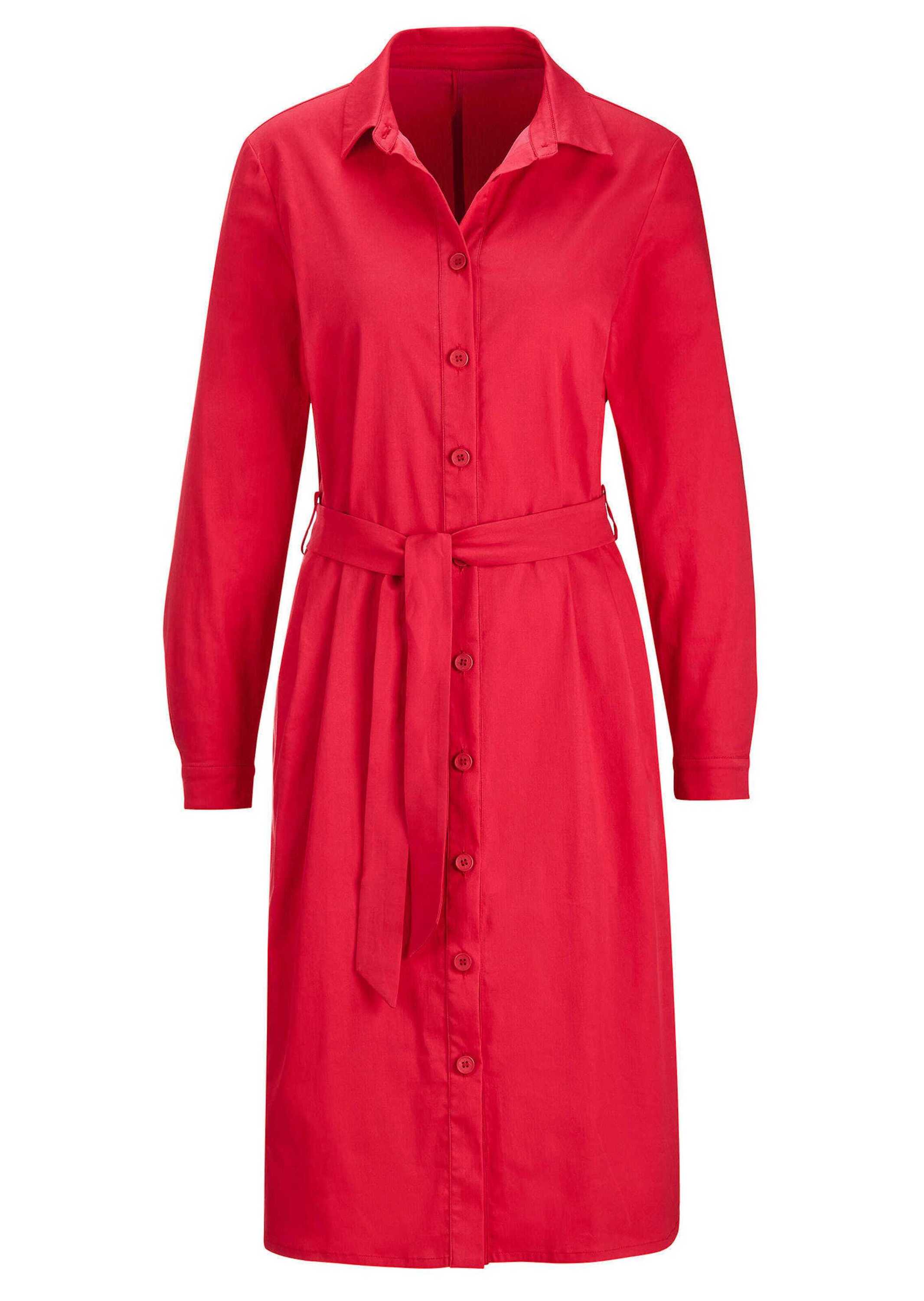 Sommerkleid GOLDNER "Elegantes Hemdblusenkleid mit Bindegürtel", Damen, Gr. 52, N-Gr, rot, Obermaterial: 80% Baumwolle CO. 18% Polyamid PA. 2% Elasthan EL., Kleider Sommerkleid