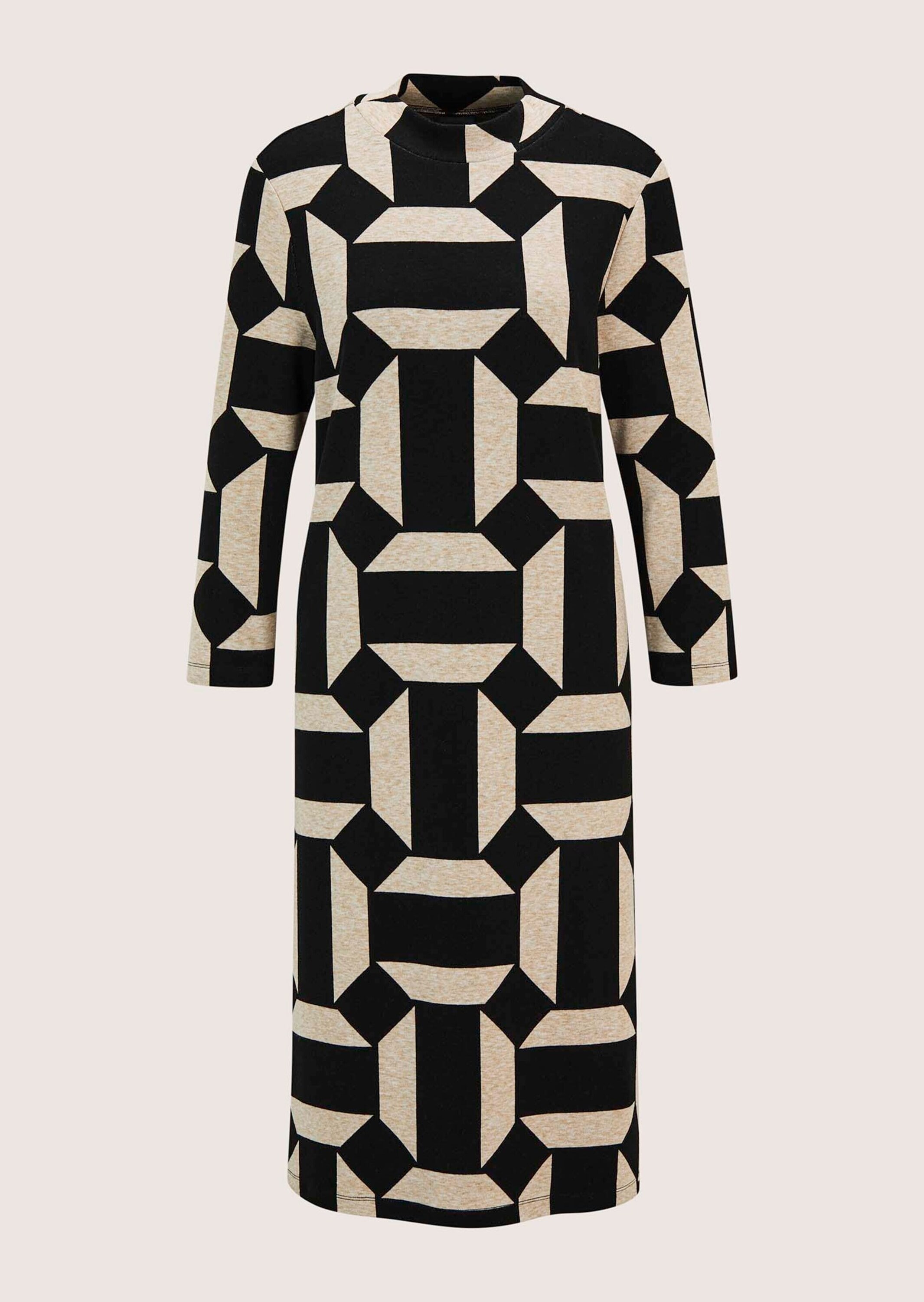 Jerseykleid MADELEINE "Kleid Elegantes Kleid mit Grafik-Print", Damen, Gr. 40, N-Gr, schwarz (schwarz, beige, melange), Obermaterial: 64% Polyester PES. 33% Viskose CV. 3% Elasthan EL., Kleider Jerseykleid