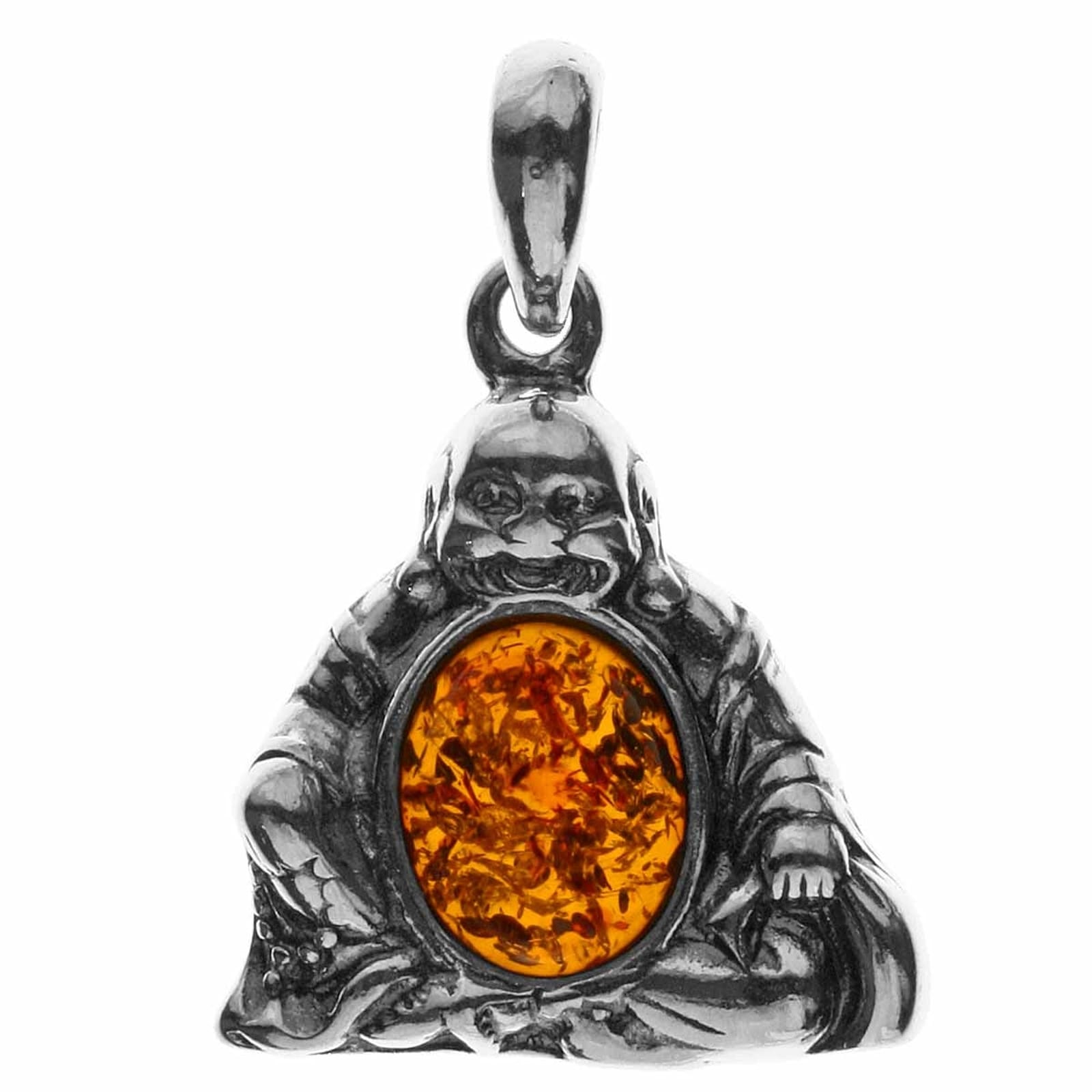 Kettenanhänger OSTSEE-SCHMUCK "- Buddha - Silber 925/000 - Bernstein" Gr. 30, silber (silber 925, silberfarben, weiß), Schmuckanhänger, Damen, Silber 925 (Sterlingsilber), Kettenanhänger