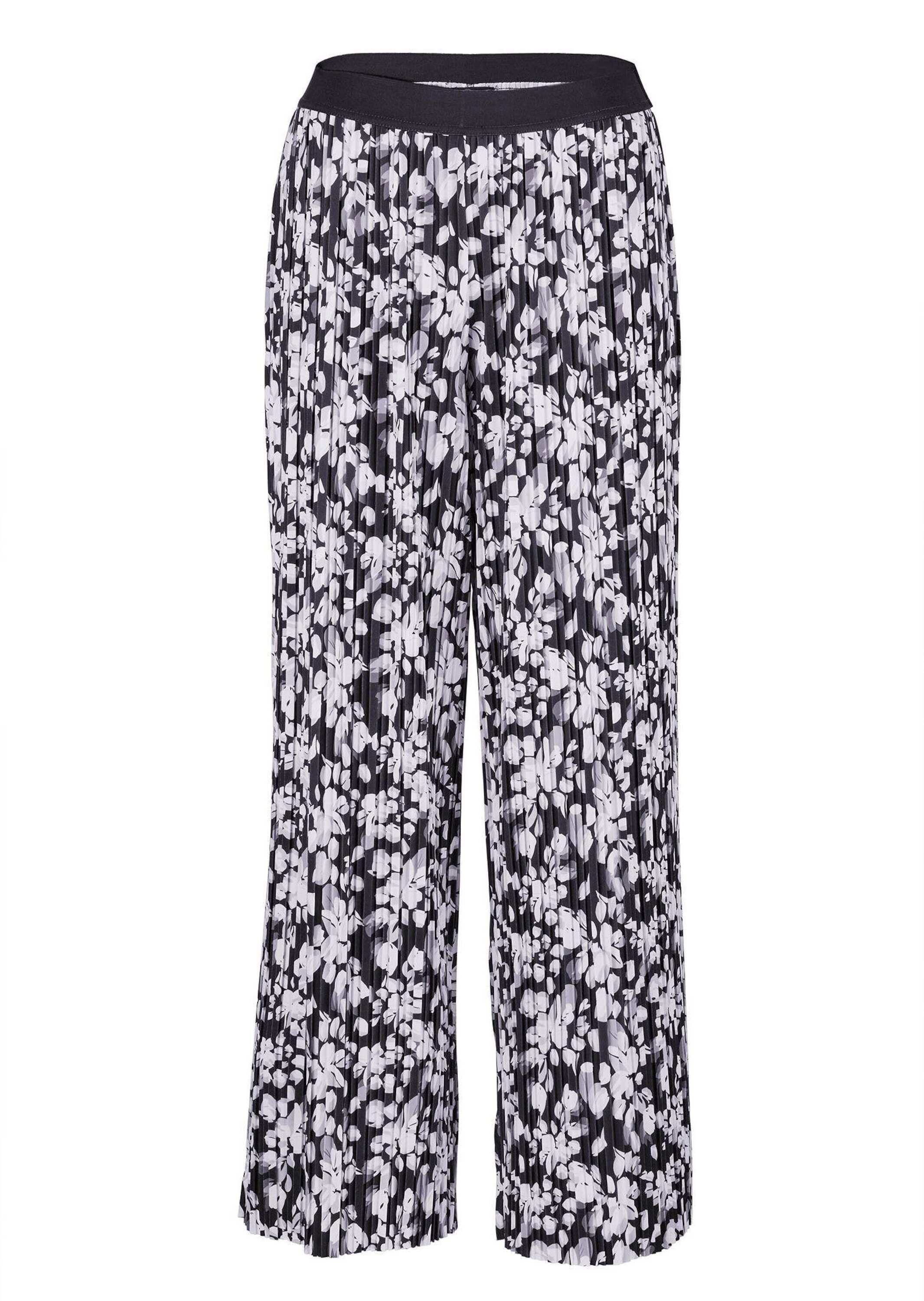 Schlupfhose GOLDNER "Kurzgröße Florale, elegante VERA Hose", Damen, Gr. 19, K-Gr, blau (marine, weiß, geblümt), Obermaterial: 92% Polyester PES. 8% Elasthan EL., Hosen Schlupfhose