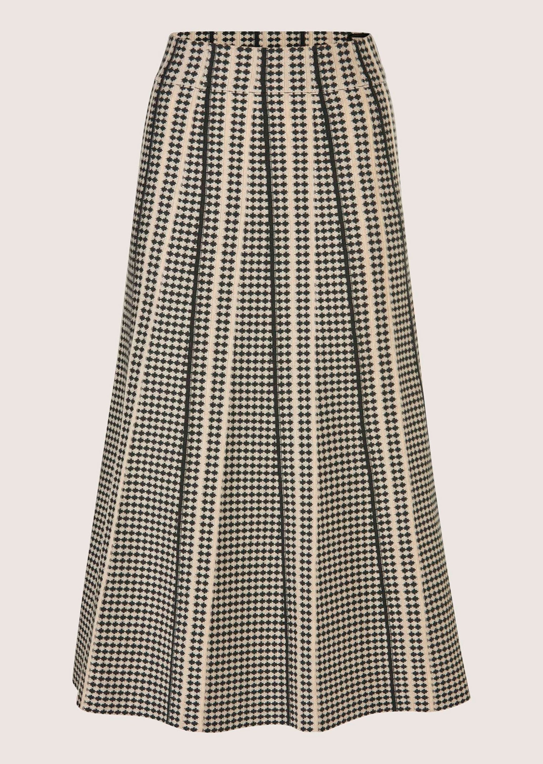 Midirock MADELEINE "Strickrock Eleganter Jacquard-Rock für kühle Tage", Damen, Gr. 46, beige (beige, nebelblau, multicolor), Obermaterial: 47% Polyester PES. 33% Wolle mw. 20% Polyacryl PAN., Modern, Röcke