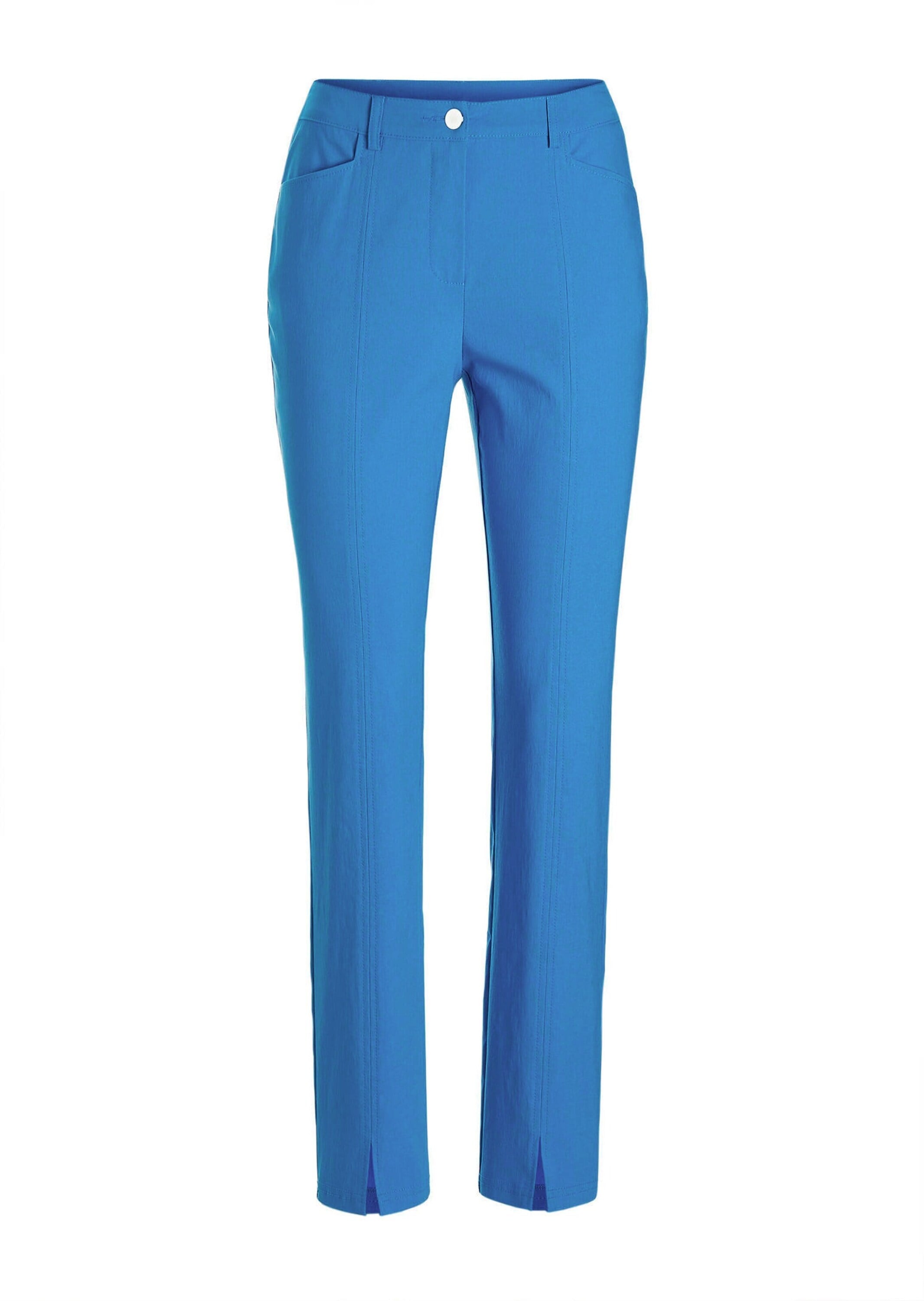 Stoffhose GOLDNER "Kurzgröße Elegante Hose LOUISA mit Formbund", Damen, Gr. 22, K-Gr, blau, Obermaterial: 66% Viskose CV. 31% Polyamid PA. 3% Elasthan EL., Hosen Stoffhose