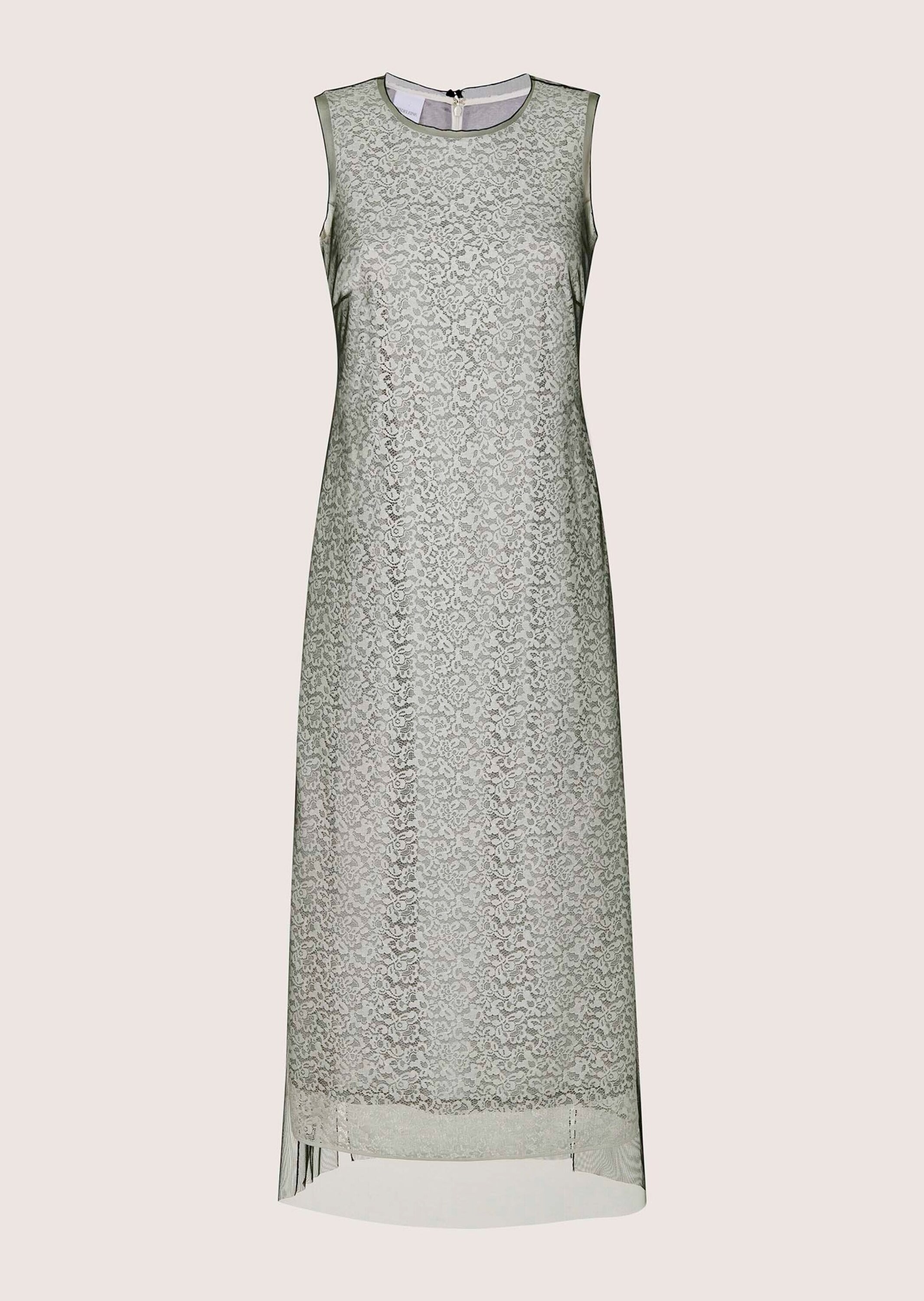 Midikleid MADELEINE "Spitzenkleid Elegantes Tüllkleid mit Spitzendetails", Damen, Gr. 42, N-Gr, weiß (weiß, silbergrau, schwarz), Obermaterial: 66% Polyamid PA. 34% Baumwolle CO., Modern, tailliert, Kleider Midikleid, Schlitz im Rücken