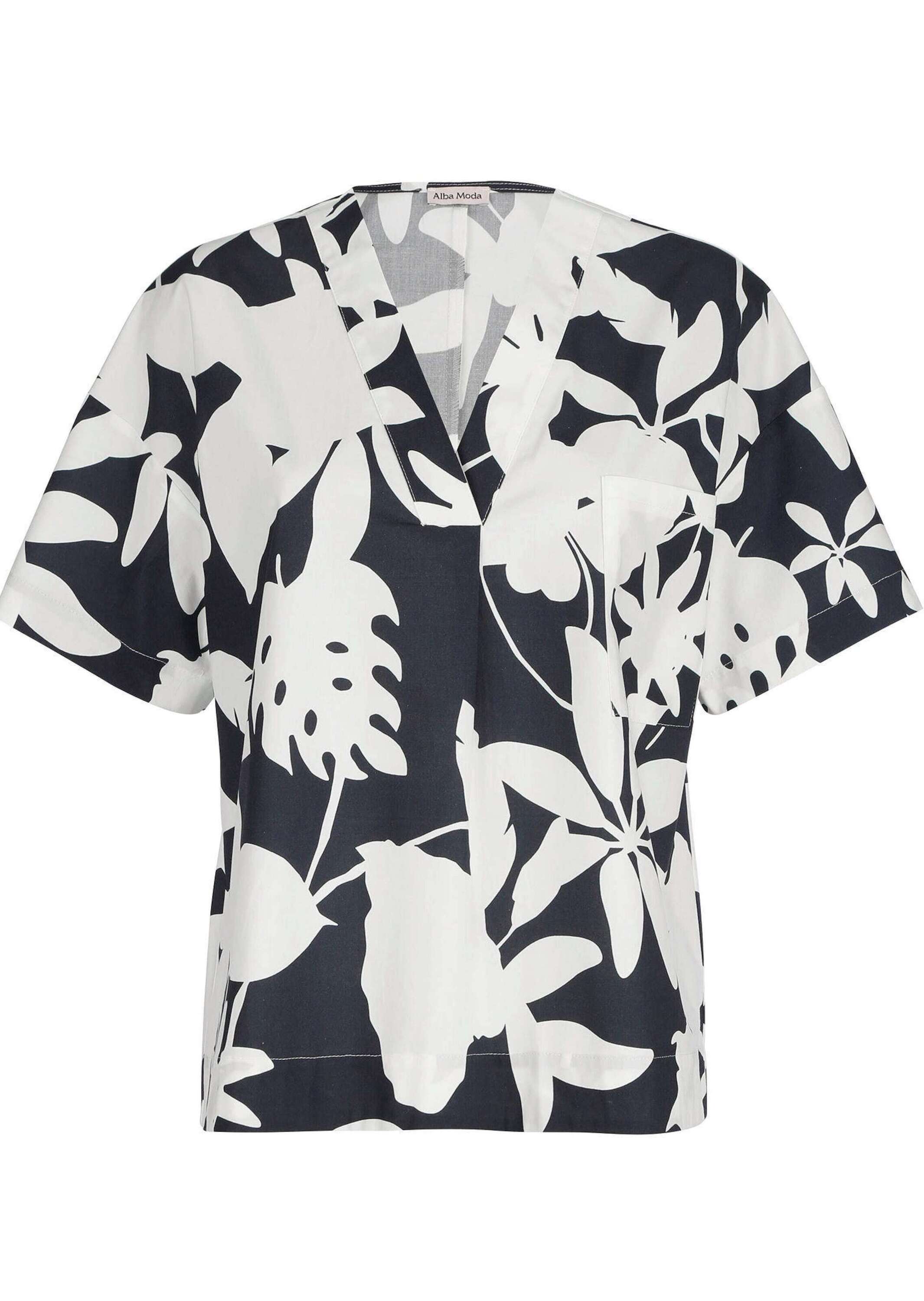 Shirtbluse ALBA MODA "Bluse Bluse", Damen, Gr. 40, blau (marine), Obermaterial: 97% Baumwolle CO. 3% Elasthan EL., Modern, Blusen