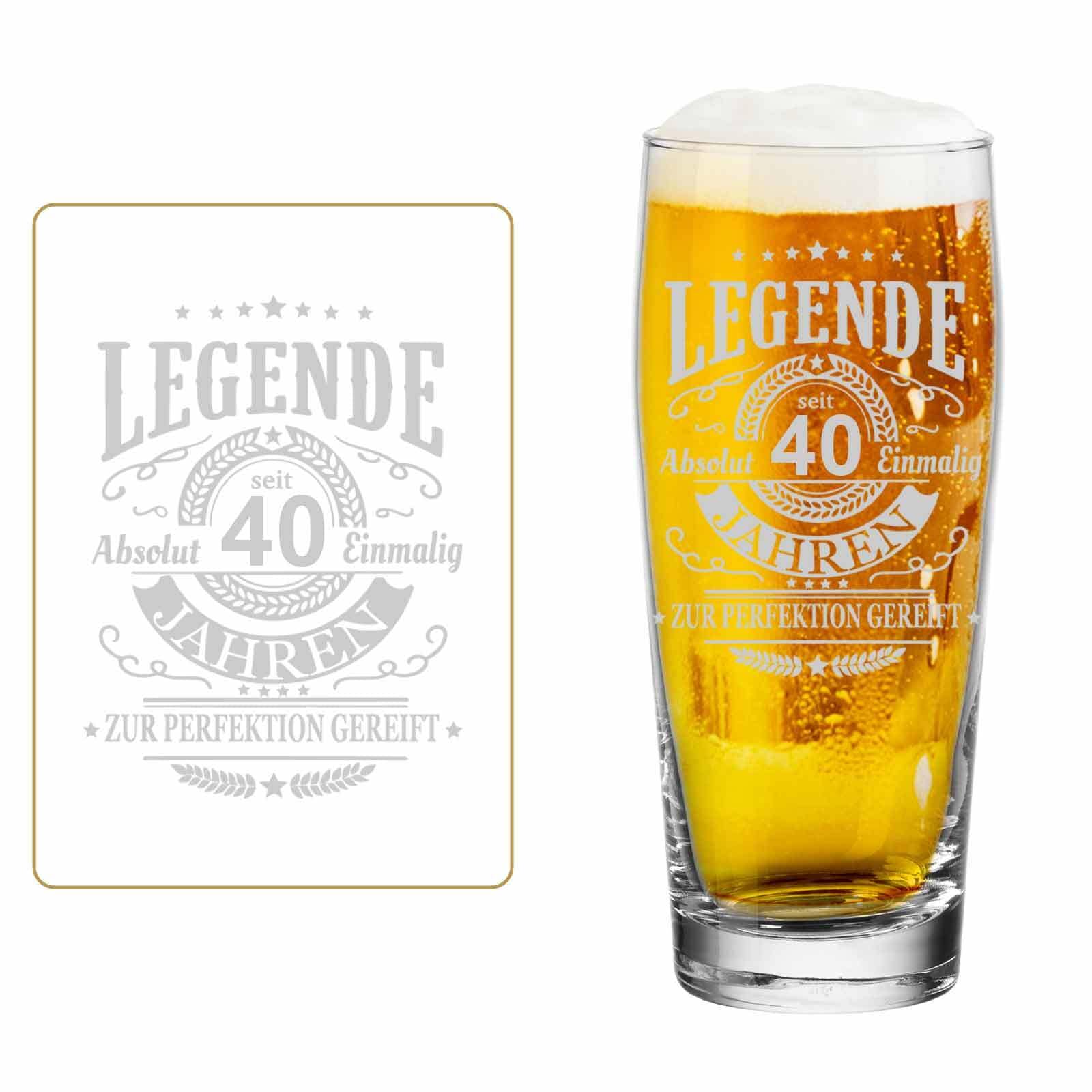 Bierglas LUXENTU "Willi Becher Bierglas mit Gravur Legende seit 40 Jahren 0,5 l transparent", bunt (transparent), 1 tlg., Glas, Trinkgefäße Image