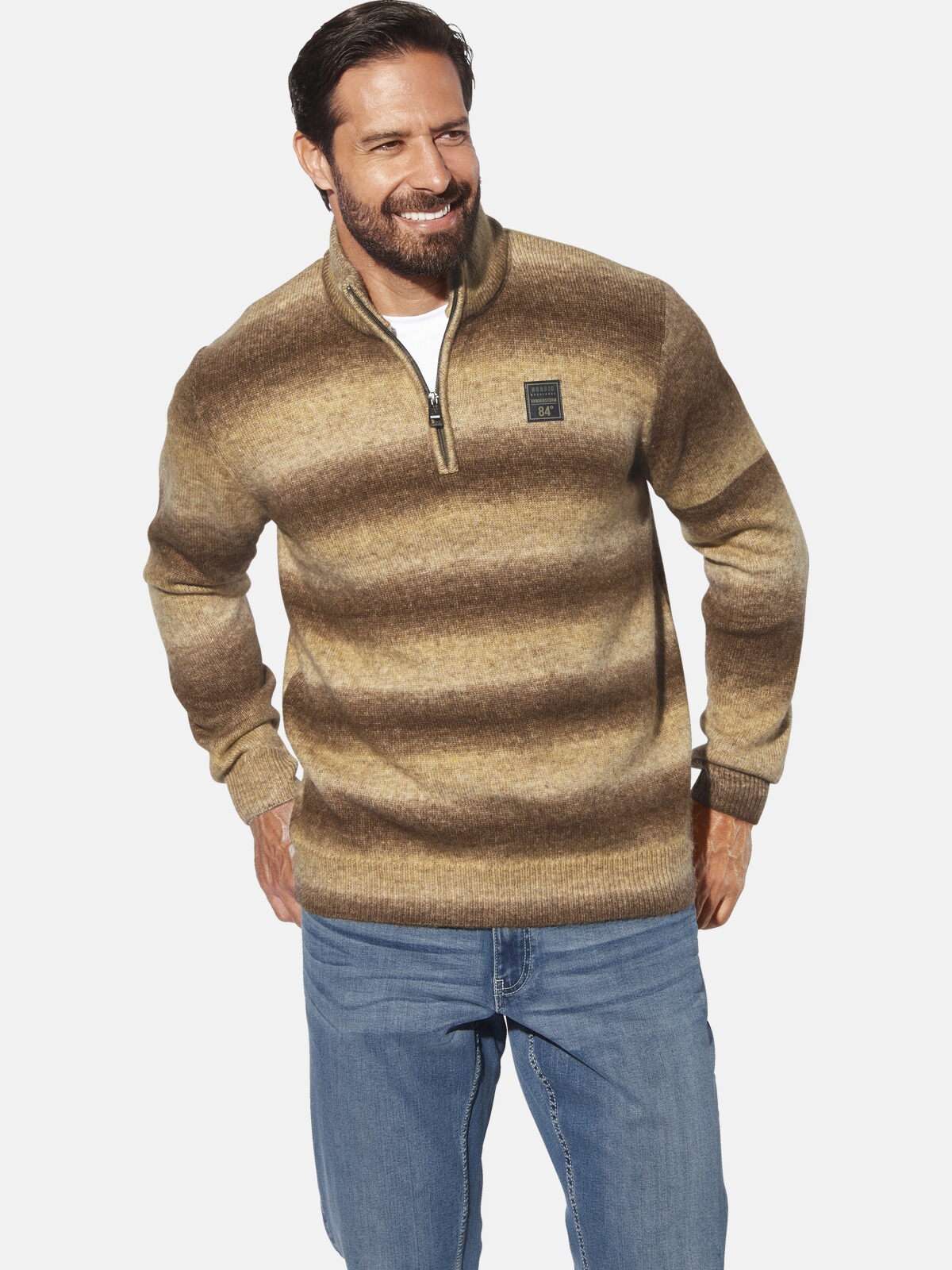 Rundhalspullover JAN VANDERSTORM "Pullover AKSELSTAD", Herren, Gr. XL, grün (braun gestreift), Obermaterial: 51% Polyacryl PAN. 40% Polyamid ECONYL PA ECONYL. 9% Wolle mw., Pullover Rundhalspullover