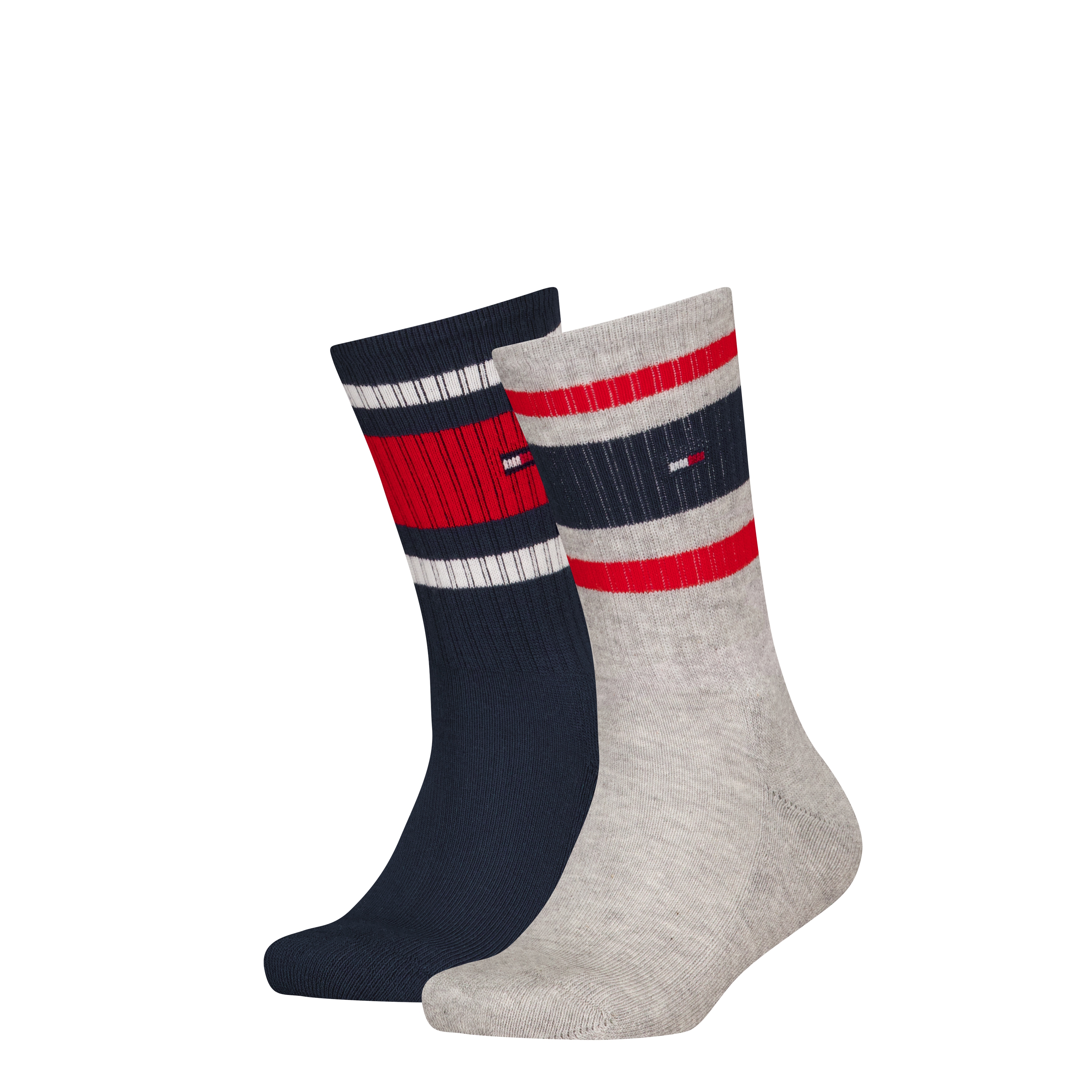 Socken TOMMY HILFIGER "TH KIDS SOCK 2P SPORT STRIPE", Damen, Gr. 31-34, grau melange, Obermaterial: 73% Baumwolle, 25% Polyamid, 2% Elasthan, Socken Socken