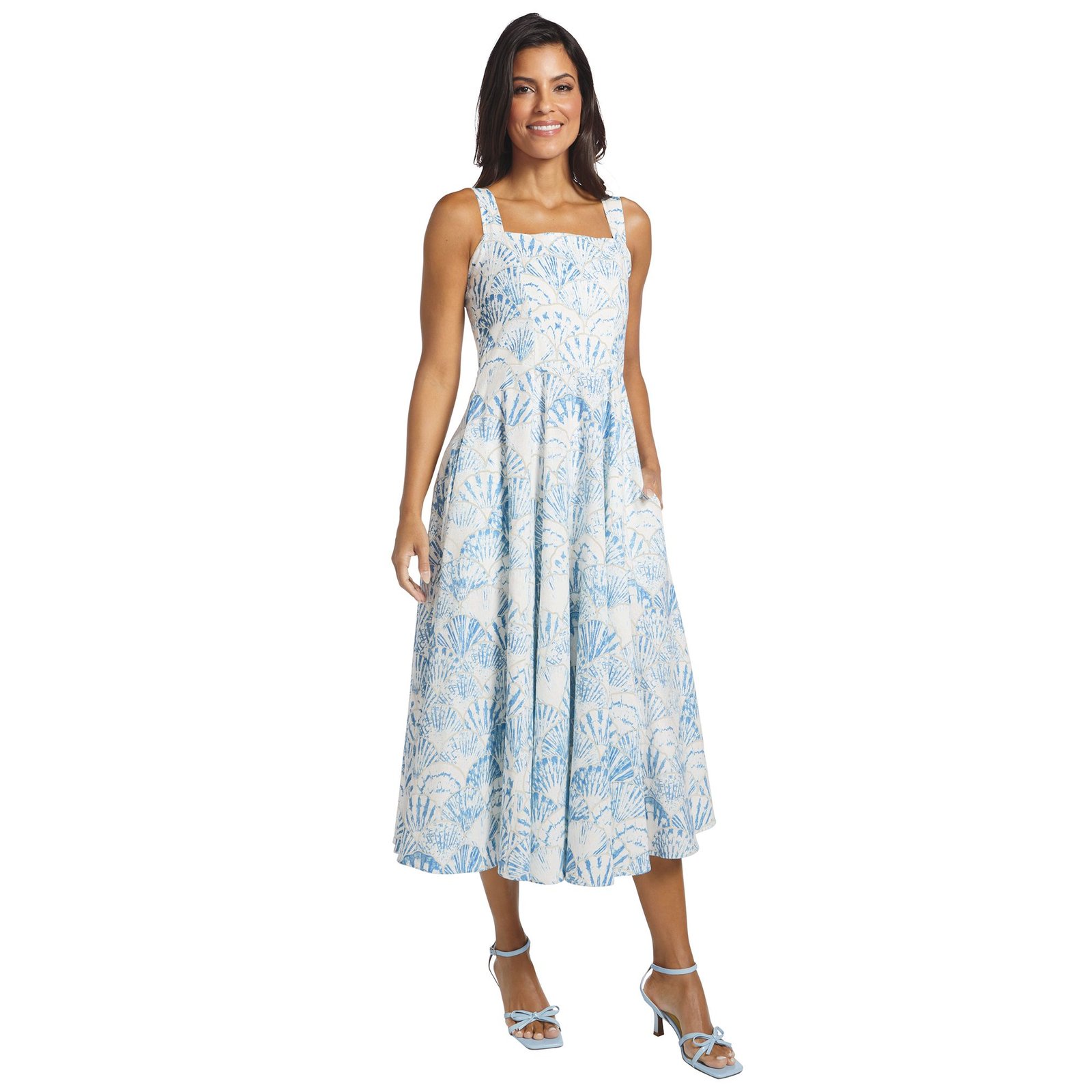 Masseys Daydream Tank Dress (Size M) Blue/White Shell, Cotton,Linen,Rayon