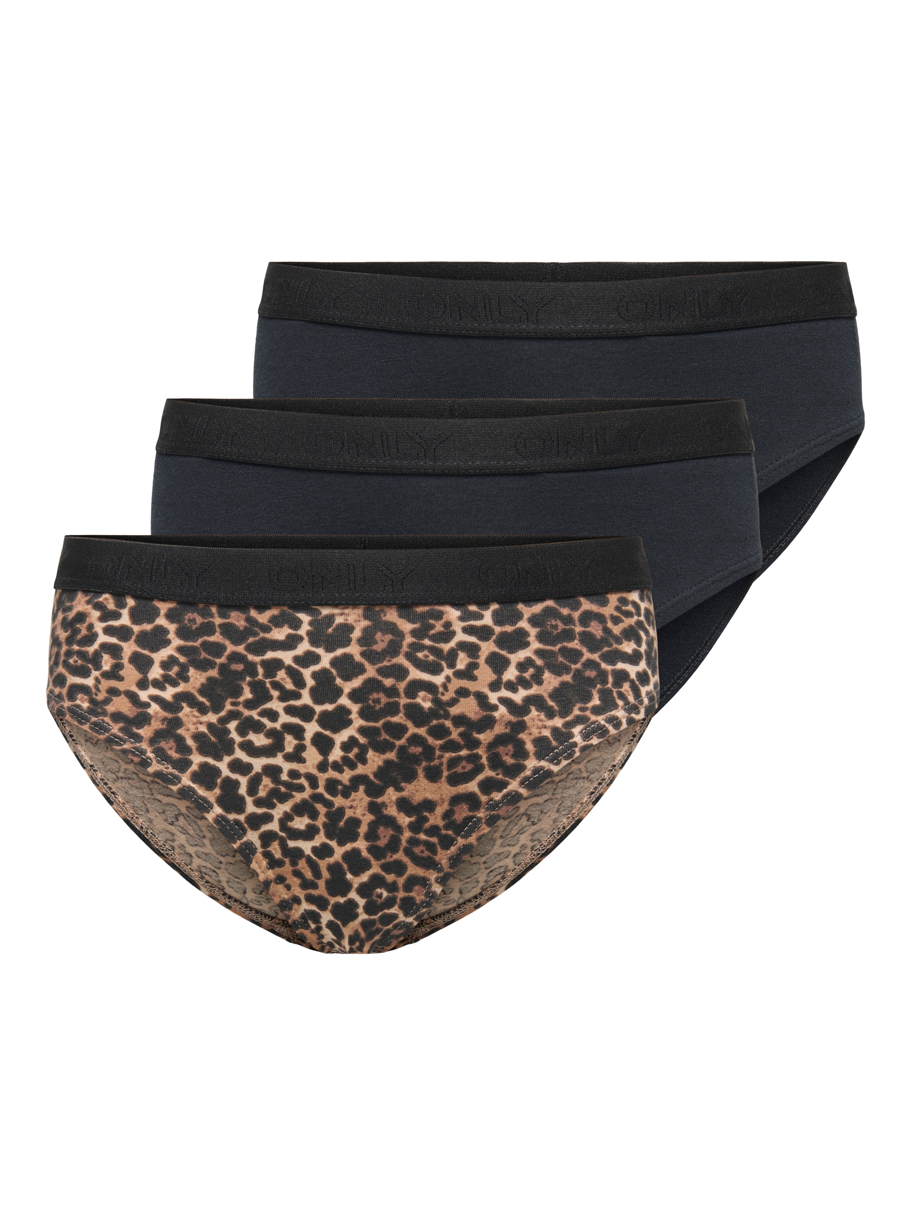 Slip KIDS ONLY "KOGLOLA 3-PACK LOGO BRIEFS ACC", Mädchen, Gr. 146/152, 3 Stk., schwarz pack:3, pack schwarz, leo, Jersey, Obermaterial: 95% Baumwolle, 5% Elasthan, bedruckt, unifarben, normal, Unterhosen Slip