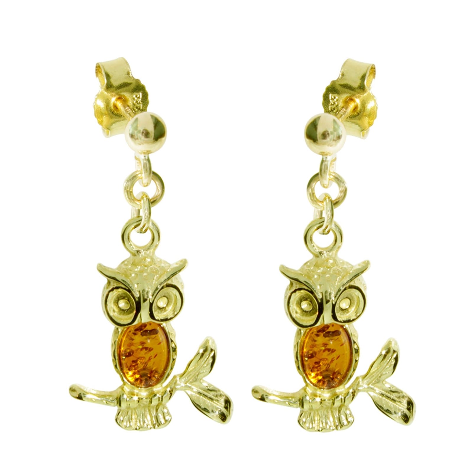 Paar Ohrhänger OSTSEE-SCHMUCK "- Eule - Gold 333/000 - Bernstein" Gr. 28, gold (gold 333, goldfarben, gelb), Ohrringe, Damen, Gelbgold 333