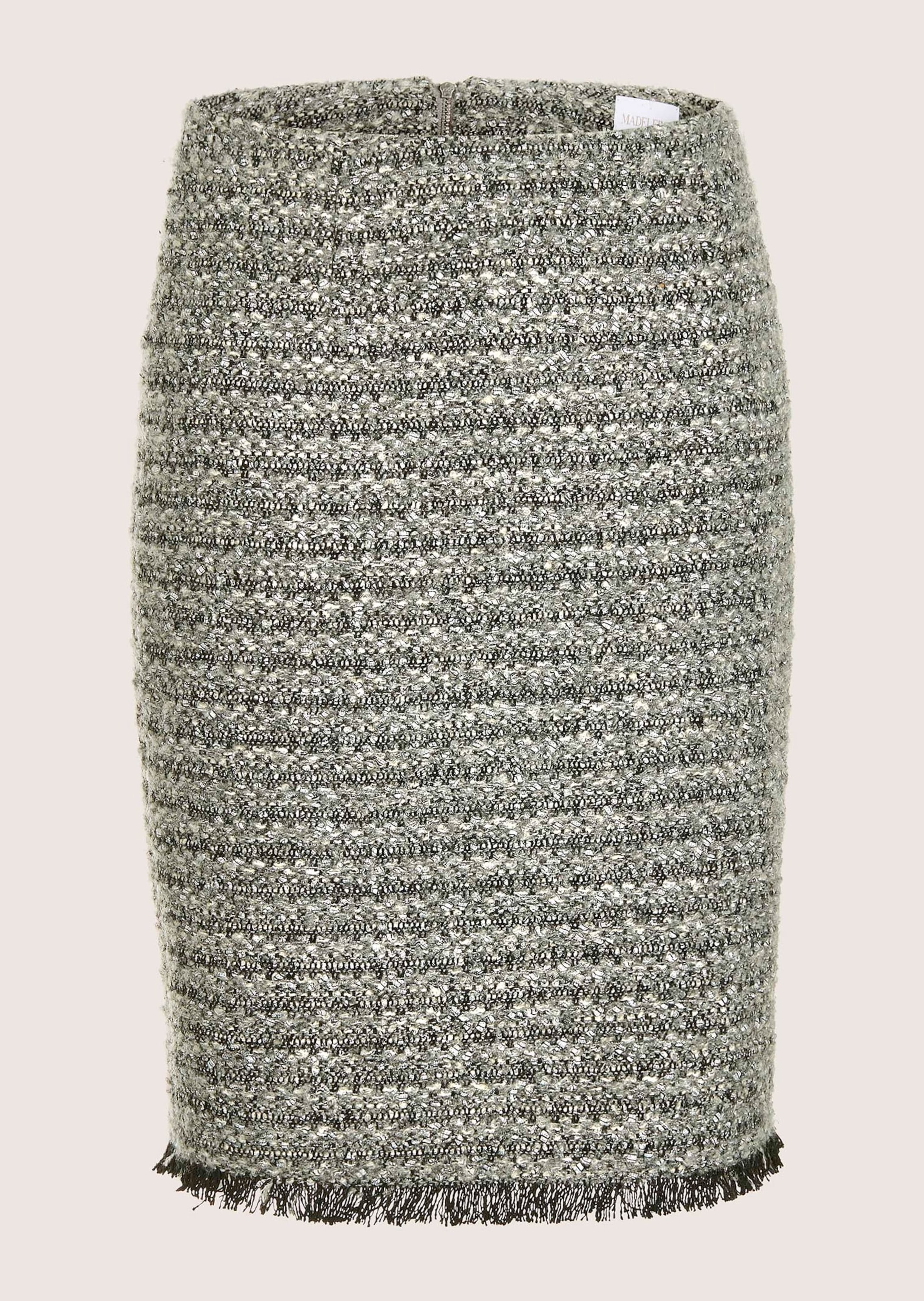 Bleistiftrock MADELEINE "Bouclé-Rock Eleganter Bleistiftrock mit Pariser Flair", Damen, Gr. 44, weiß (graphit, wollweiß, multicolor), Obermaterial: 80% Polyester PES. 20% Wolle mw., Röcke Bleistiftrock