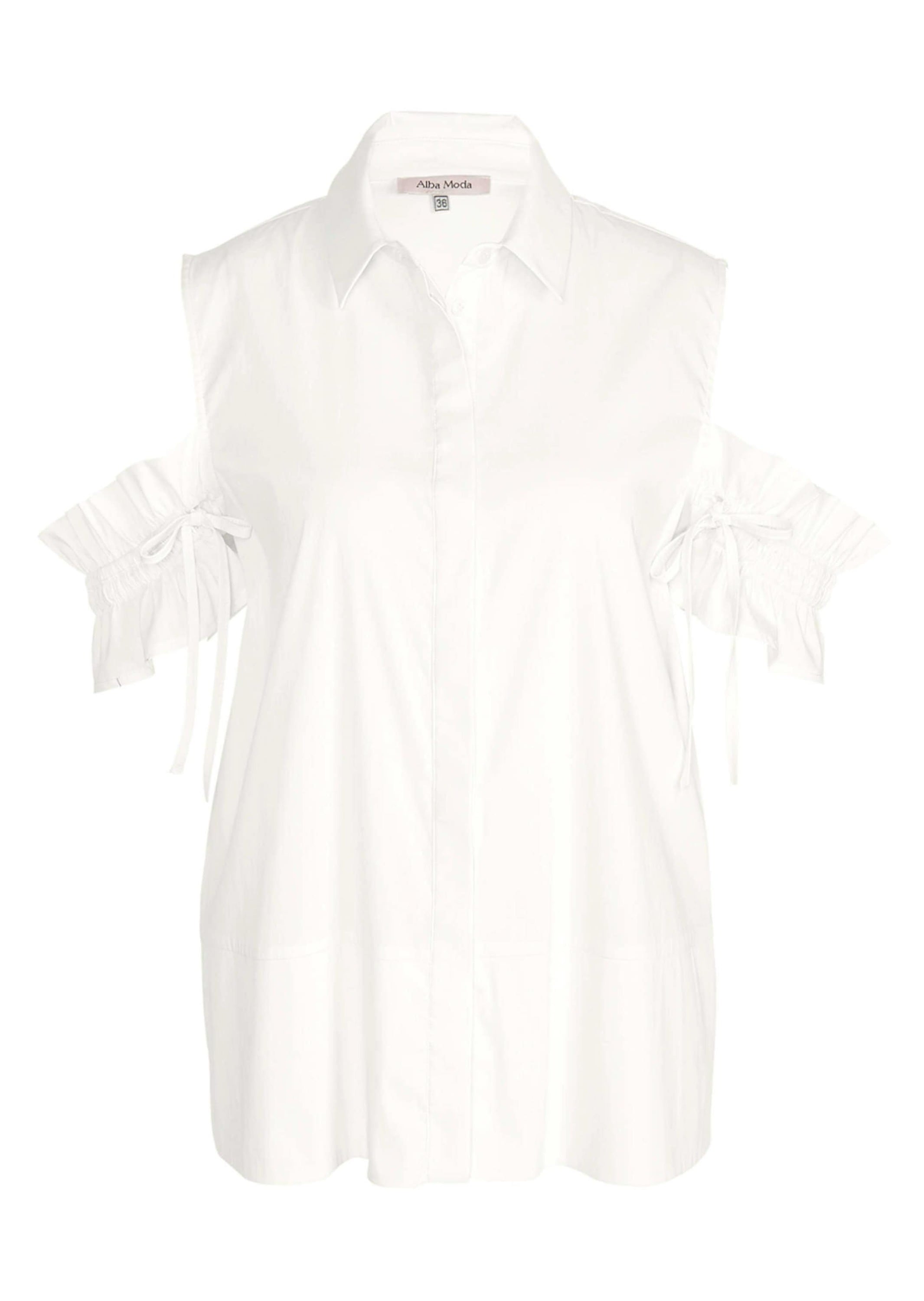 Hemdbluse ALBA MODA "Bluse Bluse", Damen, Gr. 36, weiß (sanftes weiß), Obermaterial: 73% Baumwolle CO. 23% Polyamid PA. 4% Elasthan EL., Blusen Hemdbluse