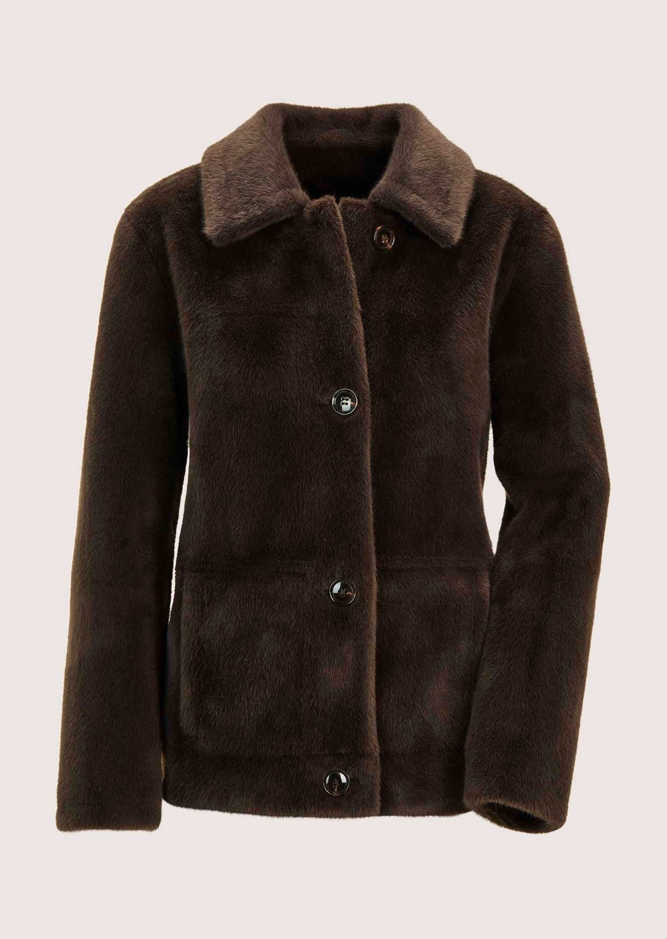 Kurzjacke MADELEINE "Wendejacke Elegante Jacke mit doppeltem Look", Damen, Gr. 44, braun, Obermaterial: 100% Polyester PES., Modern, Jacken Kurzjacke, Wendejacke in Felloptik Image