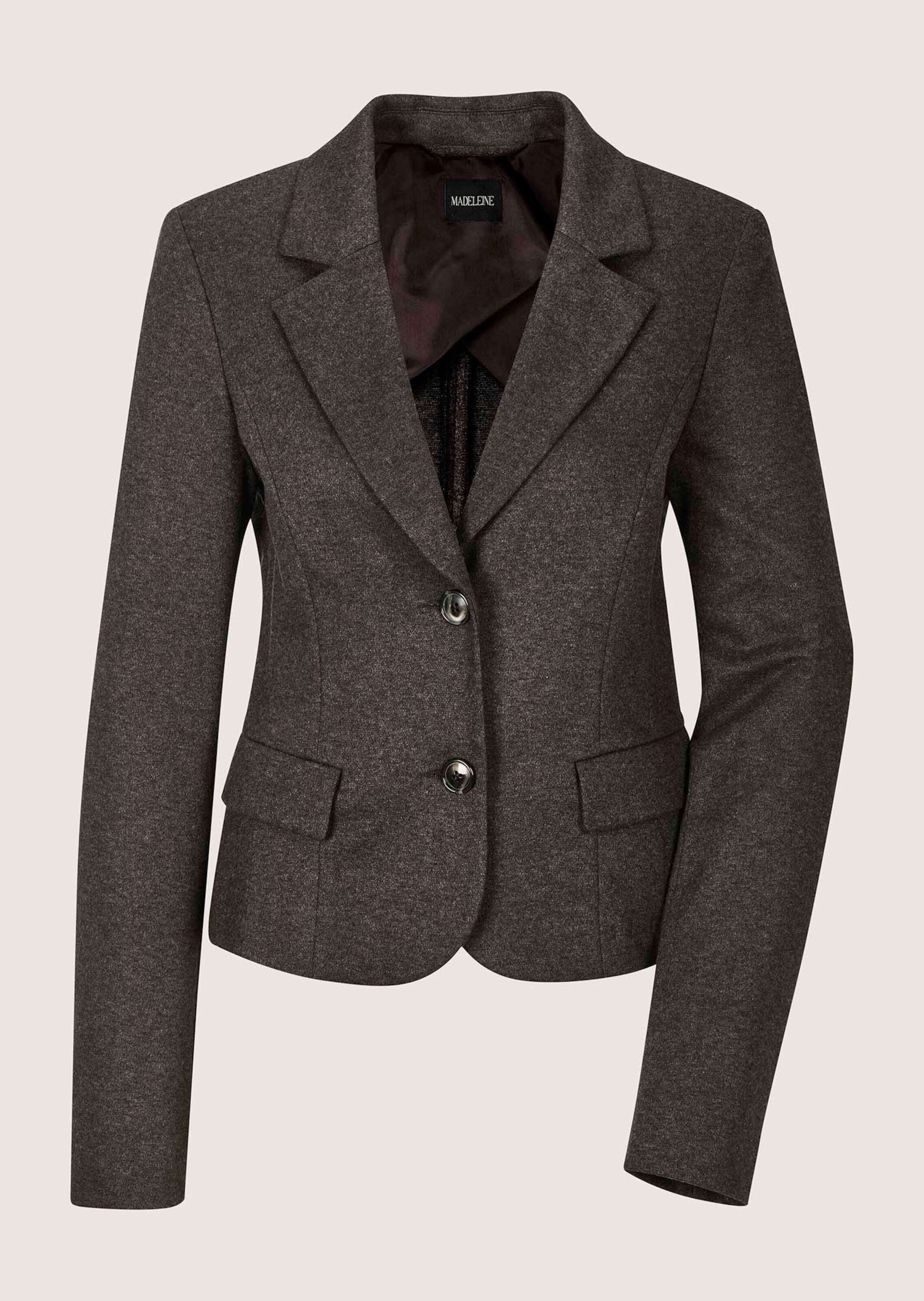 Jackenblazer MADELEINE "Kurzblazer Eleganter Einreiher mit Reverskragen", Damen, Gr. 46, braun (braun, melange), Obermaterial: 75% Viskose CV. 24% Polyester PES. 1% Elasthan EL., Blazer