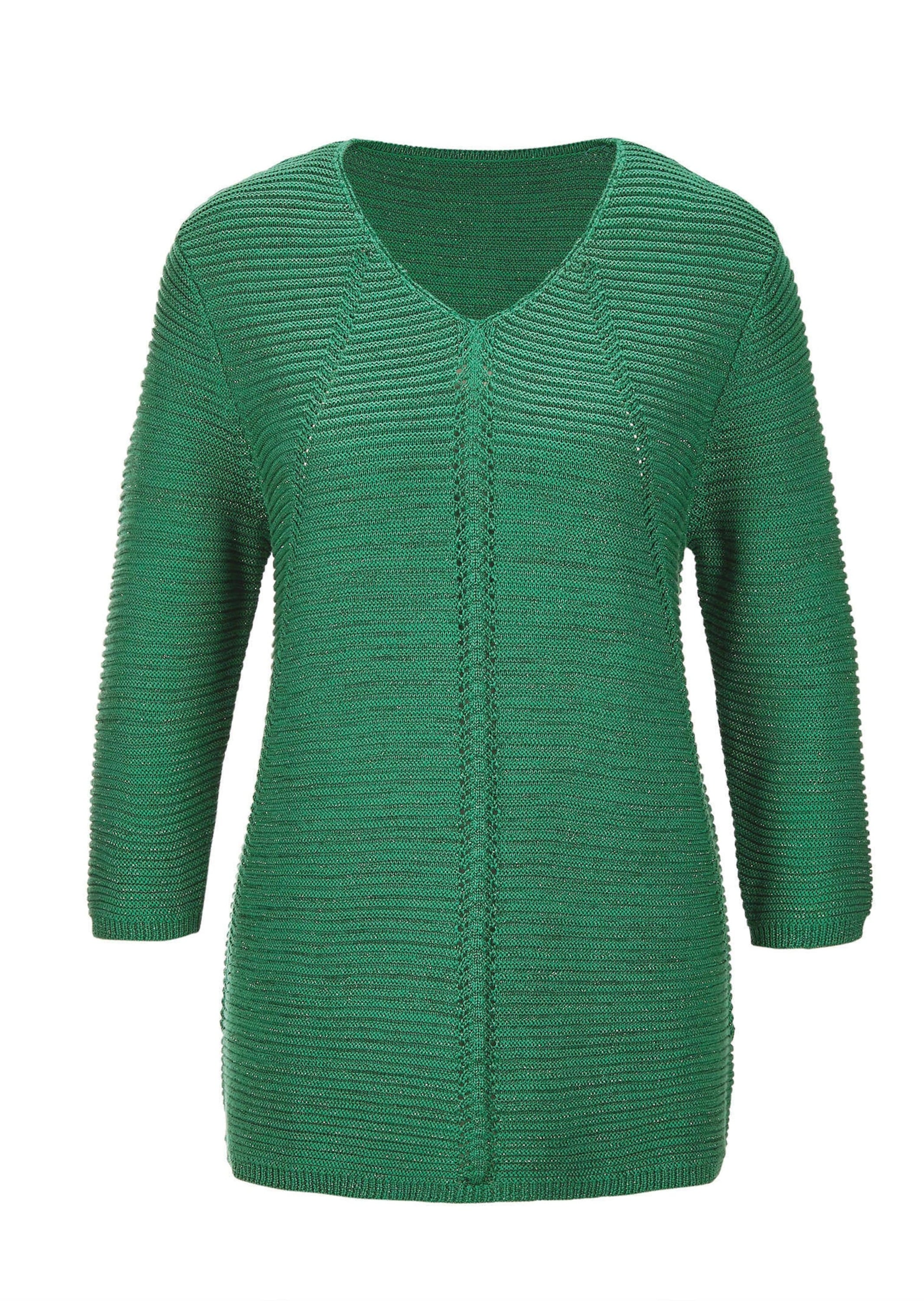 Rundhalspullover GOLDNER "Kurzgröße Eleganter V-Ausschnitt Pullover", Damen, Gr. 20, grün (smaragd), Obermaterial: 50% Baumwolle CO. 50% Polyacryl PAN., Pullover Rundhalspullover