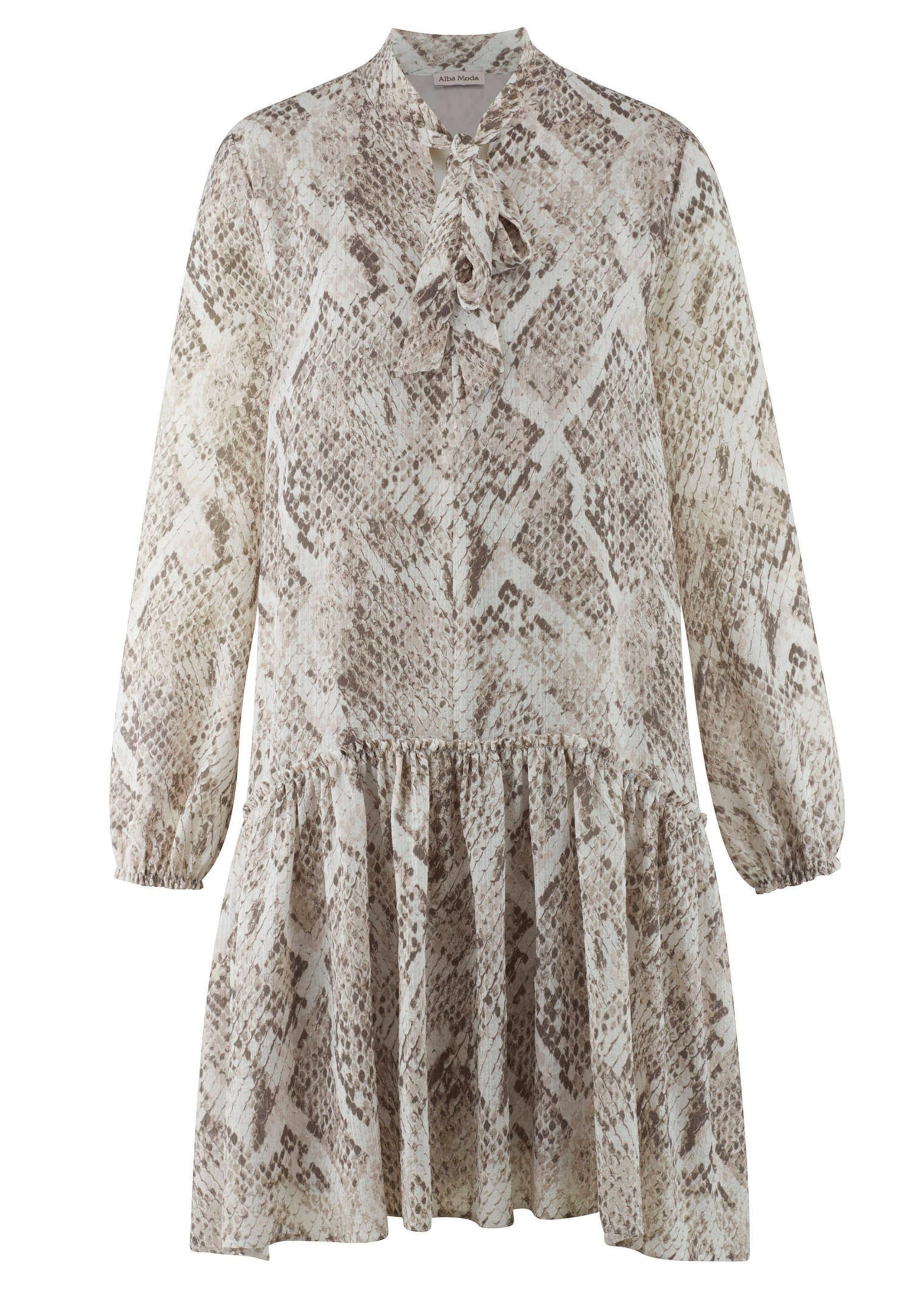 Druckkleid ALBA MODA "Druckkleid Druckkleid mit V-Ausschnitt und Schluppe", Damen, Gr. 40, N + K Gr, weiß (sanftes weiß), Obermaterial: 99% Polyester PES. 1% Elasthan EL., Kleider Druckkleid