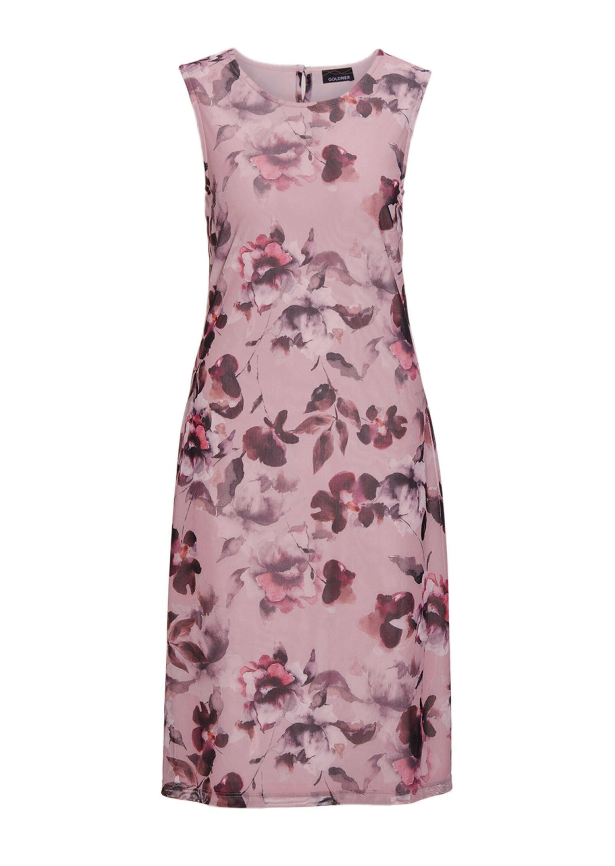 Abendkleid GOLDNER "Kurzgröße Elegantes Kleid aus weichem Mesh", Damen, Gr. 20, K-Gr, rosa (rosenquarz, purpur, gemustert), Obermaterial: 92% Polyester PES. 8% Elasthan EL., Kleider Abendkleid