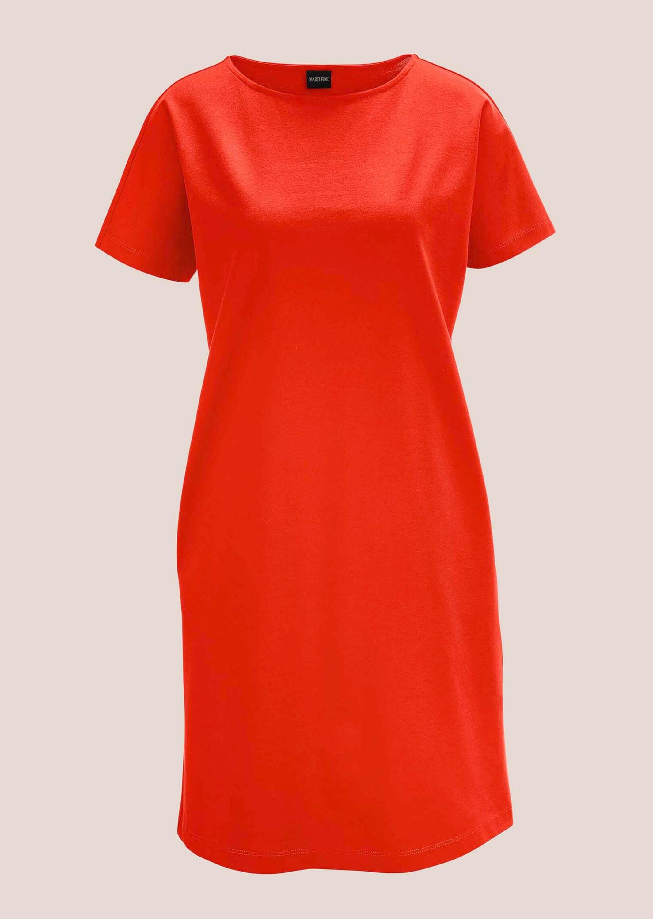 Sommerkleid MADELEINE "Kleid Jerseykleid in angesagter H-Linie", Damen, Gr. 34, N + K Gr, orange (blutorange), Obermaterial: 70% Baumwolle CO. 25% Polyester PES. 5% Elasthan EL., Kleider Sommerkleid