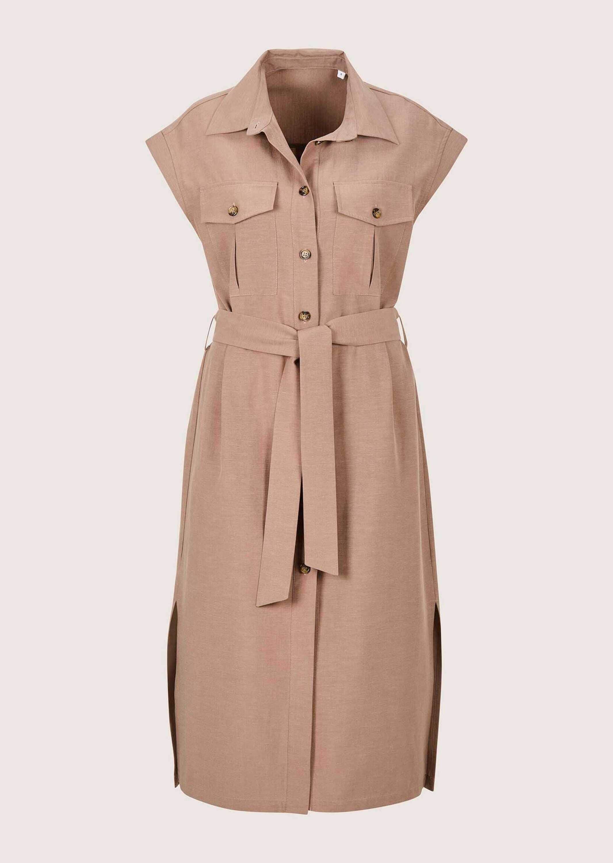 Sommerkleid MADELEINE "Hemdblusenkleid Sommerkleid mit Bindeband", Damen, Gr. 34, N-Gr, braun (tabakbraun), Obermaterial: 81% Lyocell CLY. 13% Baumwolle CO. 6% Leinen LI., Kleider Sommerkleid