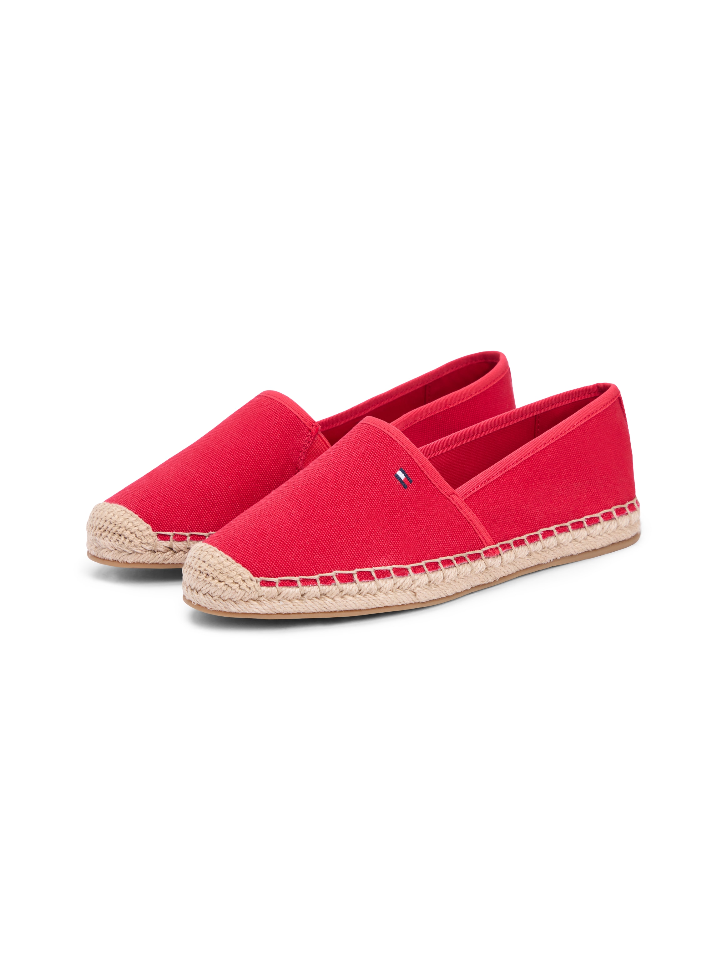 Espadrille TOMMY HILFIGER "FLAG CANVAS ESPADRILLE", Damen, Gr. 42, rot, Baumwolle, unifarben, Schuhe Espadrille, Slipper,Flats,Bequemschuh mit Jutebezug und Ziernähten, schmale Form