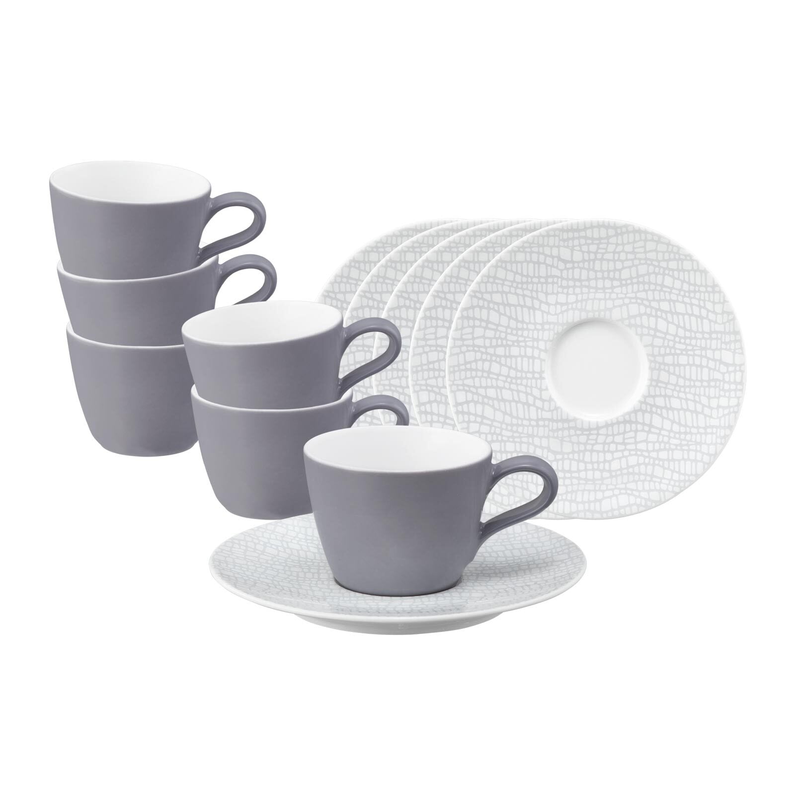 Tasse SELTMANN WEIDEN "Espressotassen mit Untertassen Life Fashion 90 ml 6er Set", grau (elegant grau), 12 tlg., Porzellan, Trinkgefäße, Tasse