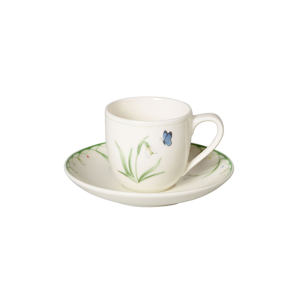 Tasse VILLEROY & BOCH "Espressotasse mit Untertasse Colourful Spring 100 ml bunt", bunt, Porzellan, Trinkgefäße, Tasse Image