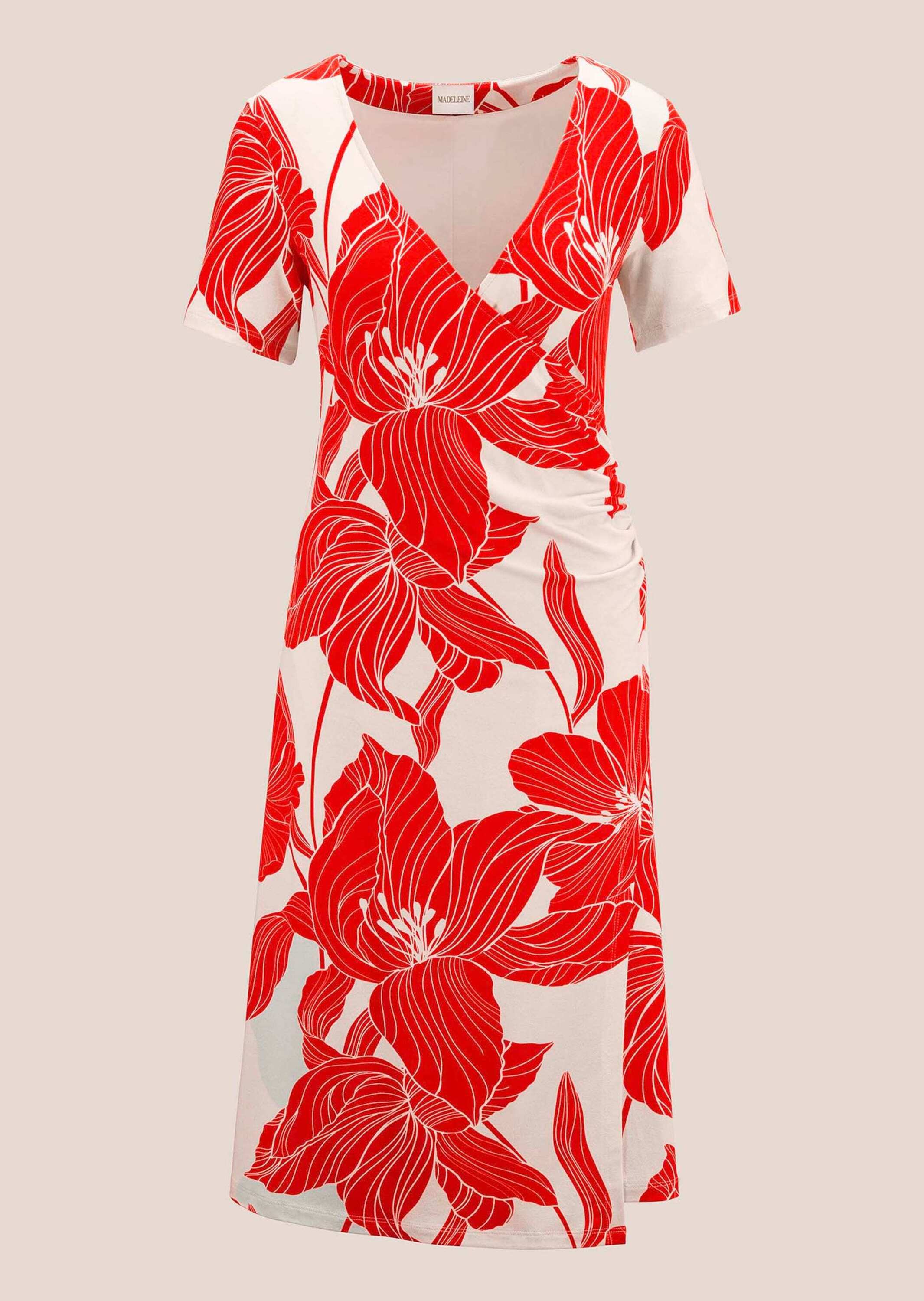 Jerseykleid ALBA MODA "Jerseykleid Jerseykleid", Damen, Gr. 36, N + K Gr, rot (koralle, creme), Obermaterial: 95% Viskose CV. 5% Elasthan EL., Kleider Jerseykleid