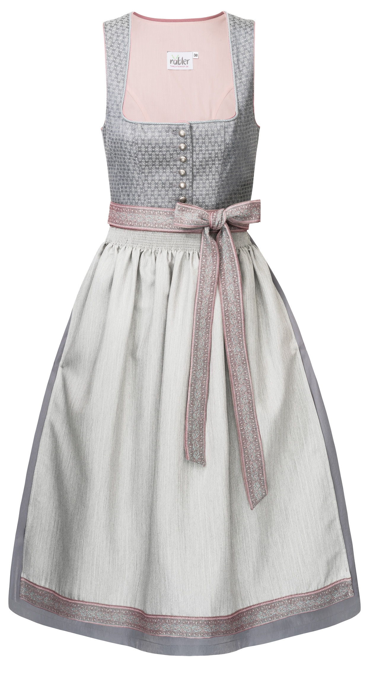 Dirndl NÜBLER "Dirndl lang Ellen", Damen, Gr. 44, EURO, grau, Obermaterial: 100% Polyester PES., Kleider