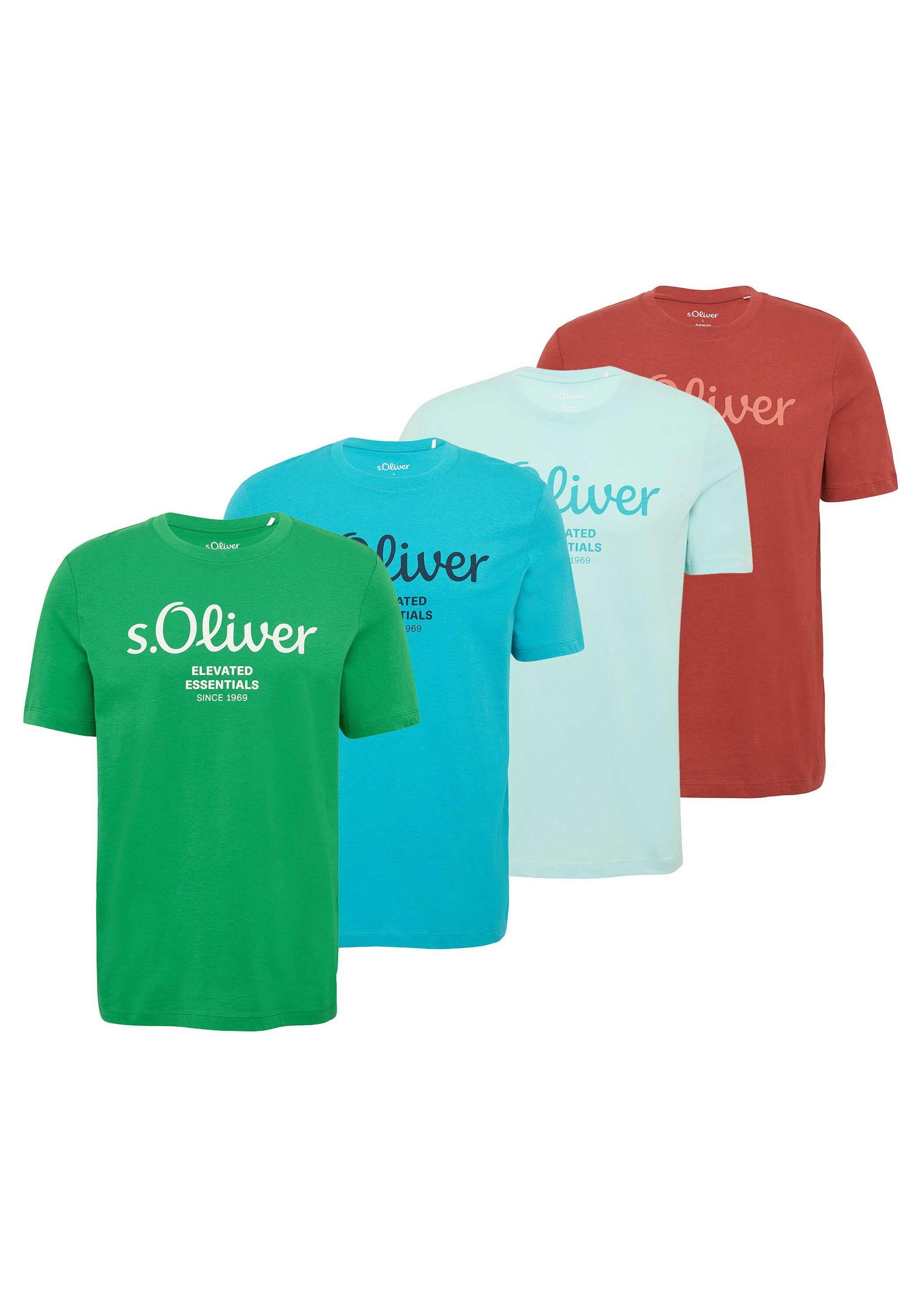 T-Shirt S.OLIVER "T-Shirt Logo T-Shirt 4er Pack", Herren, Gr. XXL, blau (rot, türkis, türkis, grün), Obermaterial: 100% Baumwolle CO., Shirts T-Shirt