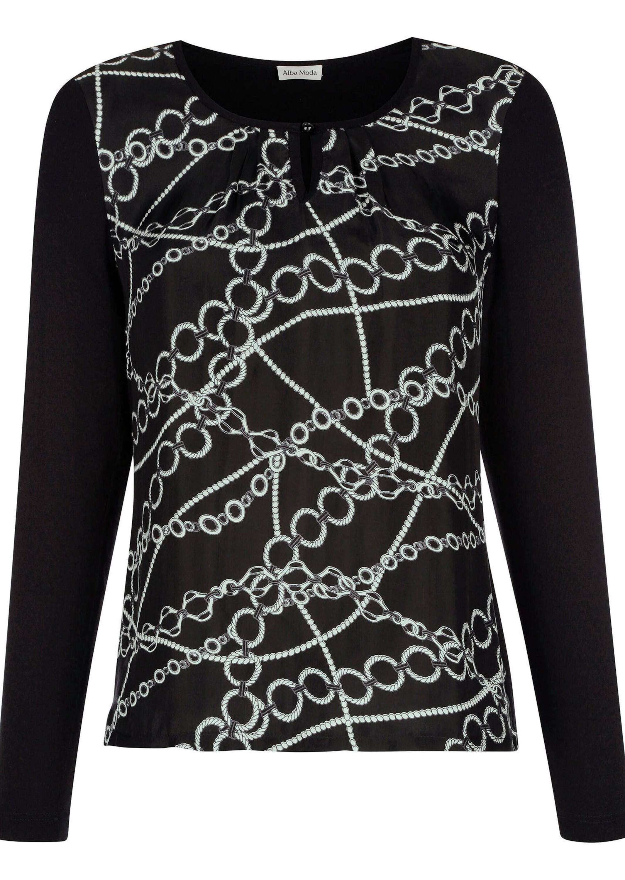 Shirtbluse ALBA MODA "Blusenshirt Blusenshirt mit Kettendruck", Damen, Gr. 38, schwarz, Obermaterial: 53% Cupro CUP. 47% Viskose CV., Blusen