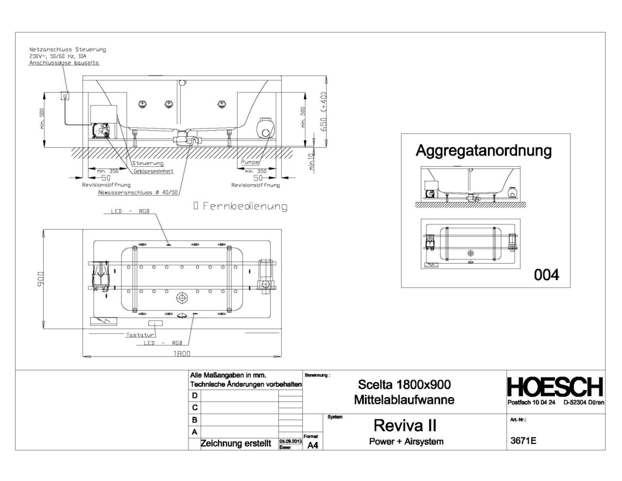 Hoesch Whirlwanne Scelta 3671 & Reviva II Power+Air, 3671E.010305004 Image