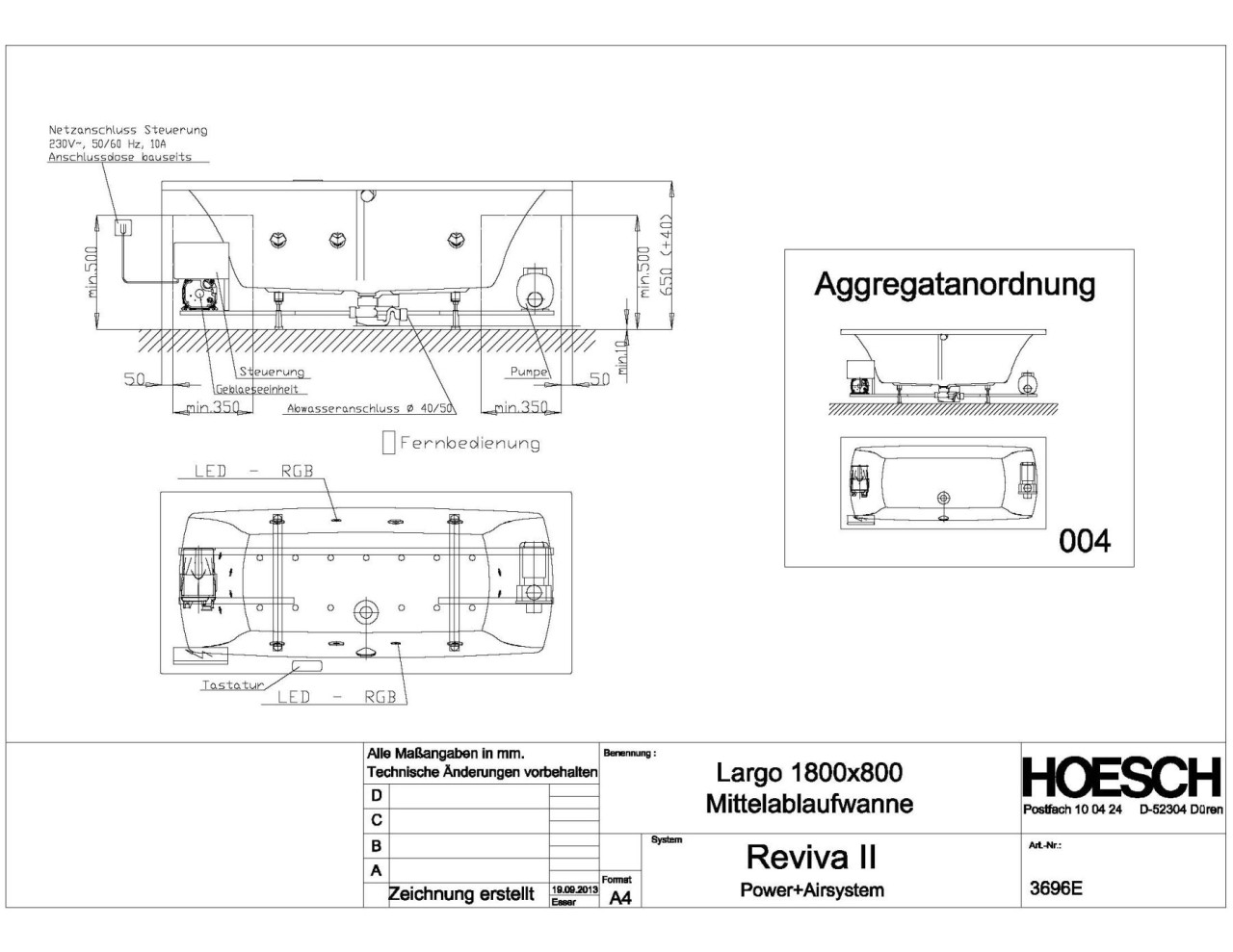 Hoesch Whirlwanne Largo 3696 & Reviva II Power+Air, 3696E.010305004 Image