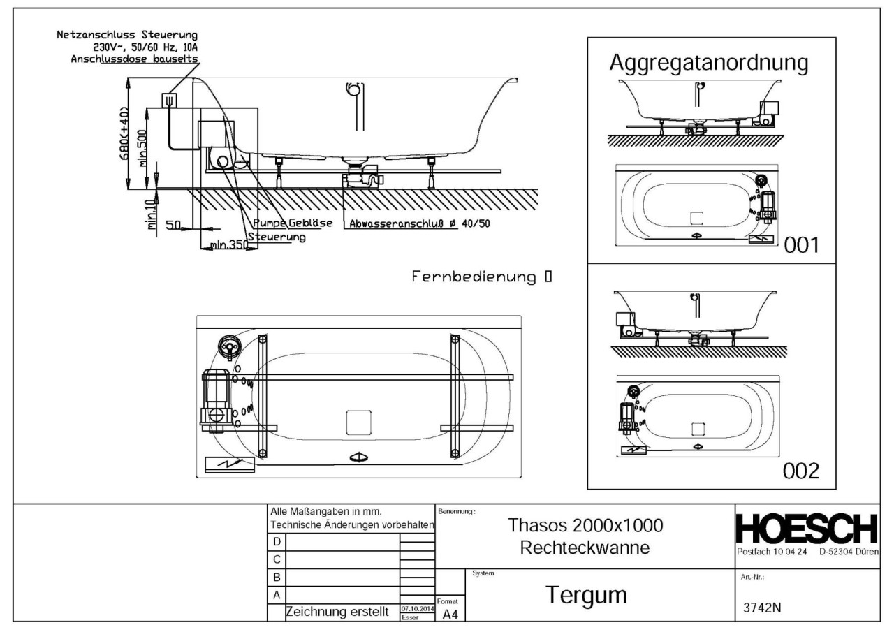 Hoesch Whirlpool Thasos 3742&Tergum Whirl, weiß/verchromt/Motor rechts, 3742N.010305001 3742N.010305001 Image