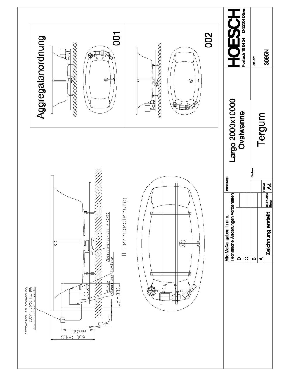 Hoesch Whirlwanne Largo 3695 & Tergum Whirl, 3695N.010305001 Image