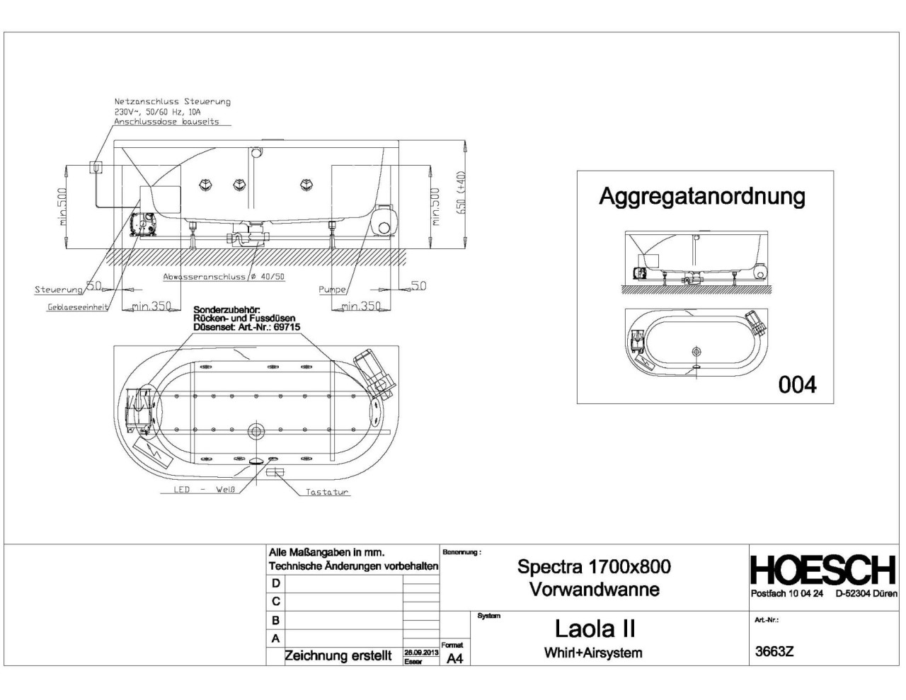 Hoesch Whirlwanne Spectra 3663 & Laola II Whirl+Air, 3663Z.010305004 Image