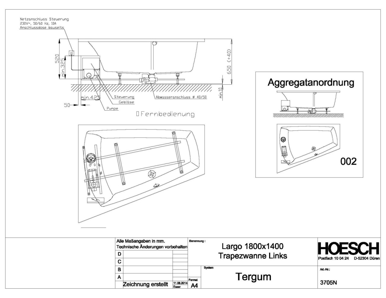 Hoesch Whirlwanne Largo 3705 & Tergum Whirl, 3705N.010305002 Image