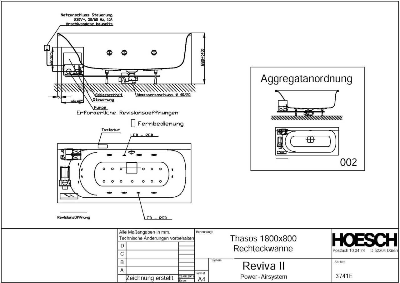 Hoesch Whirlwanne Thasos Rechteck 1800x800 3741E.010305002 Image