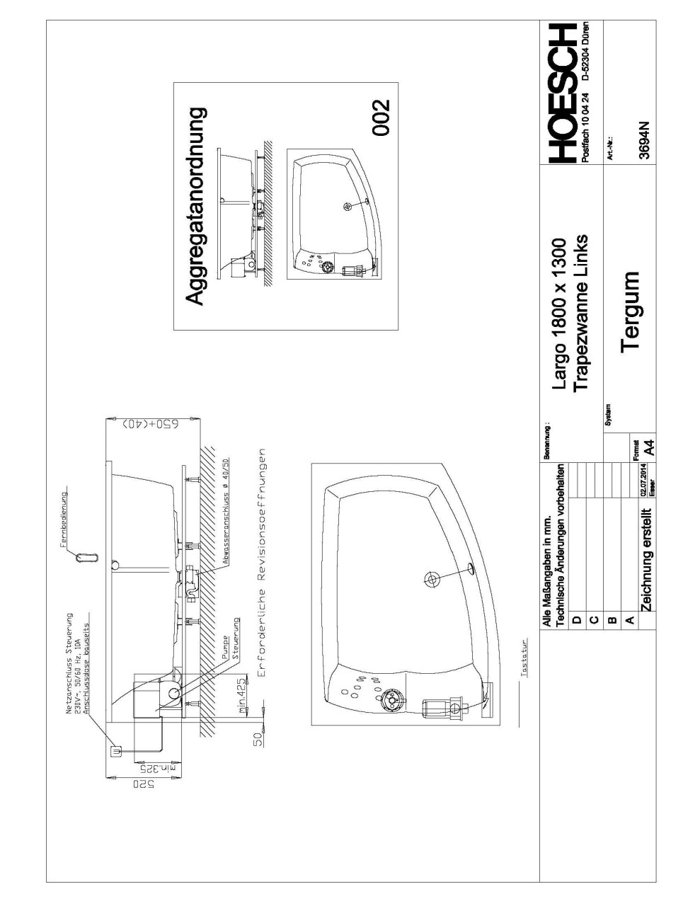 Hoesch Whirlwanne Largo 3694 & Tergum Whirl, 3694N.010305002 Image
