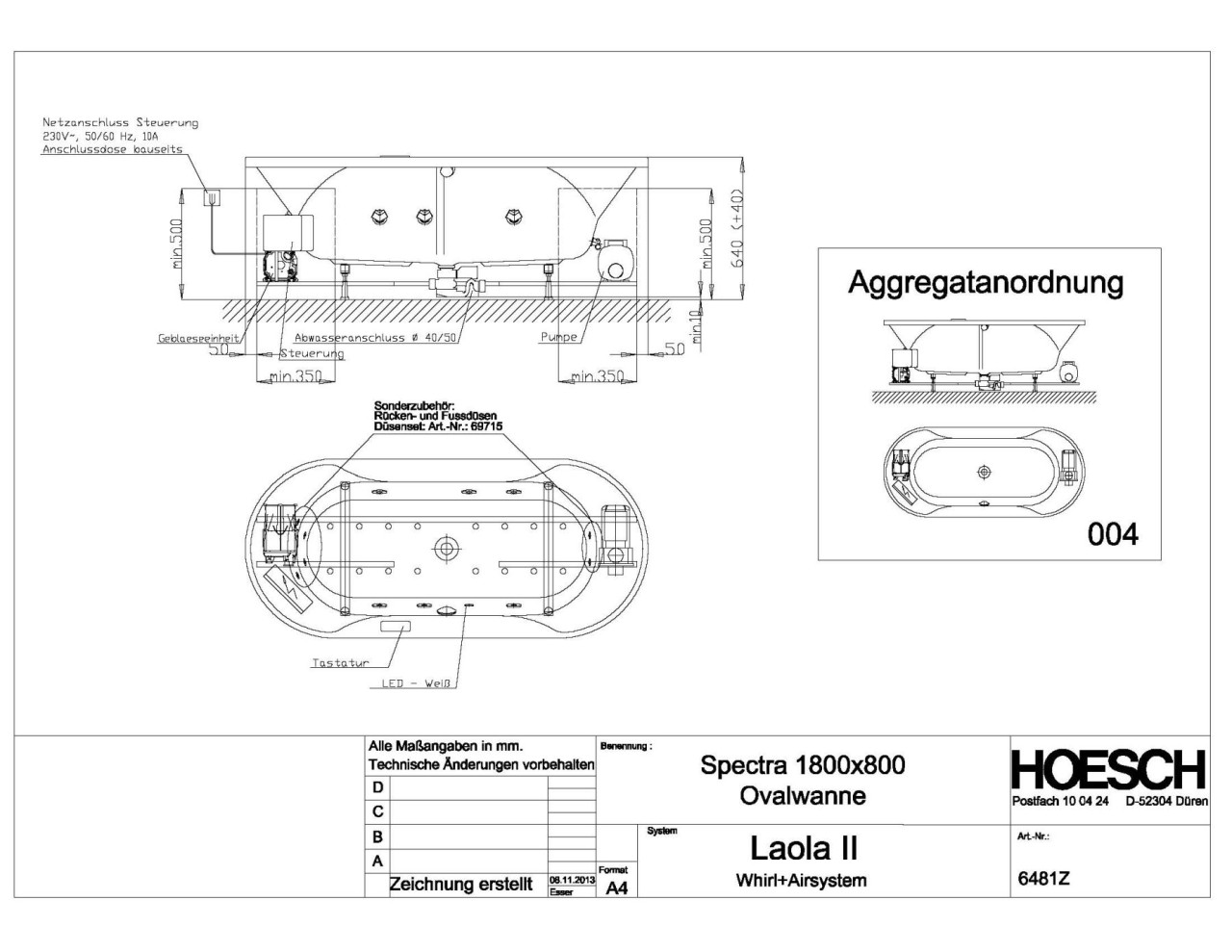 Hoesch Whirlwanne Spectra 6481 & Laola II Whirl+Air, 6481Z.010305004 Image