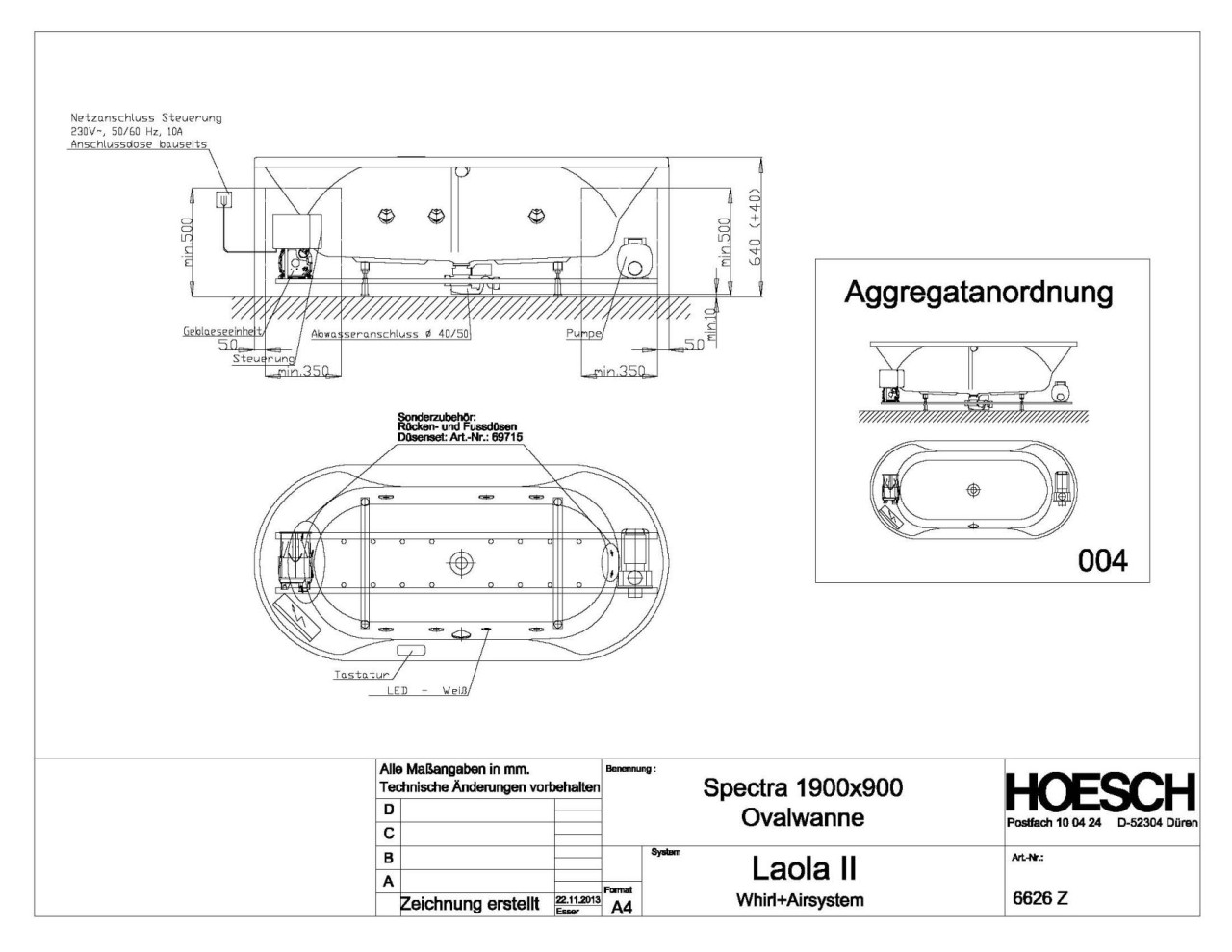 Hoesch Whirlwanne Spectra 6626 & Laola II Whirl+Air, 6626Z.010305004 Image