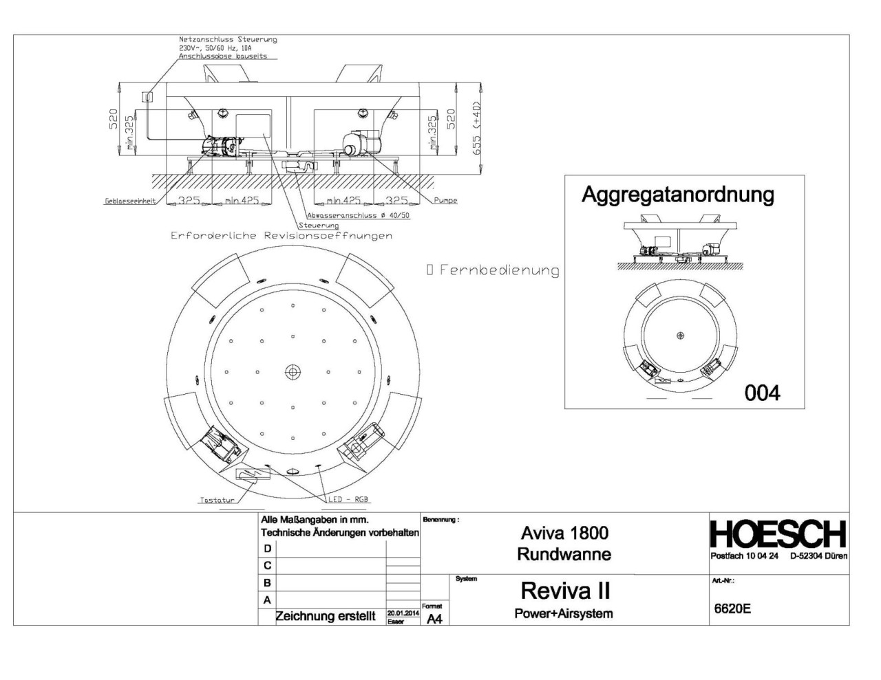 Hoesch Whirlwanne Aviva 6620 & Reviva II Power+Air, 6620E.010305004 Image