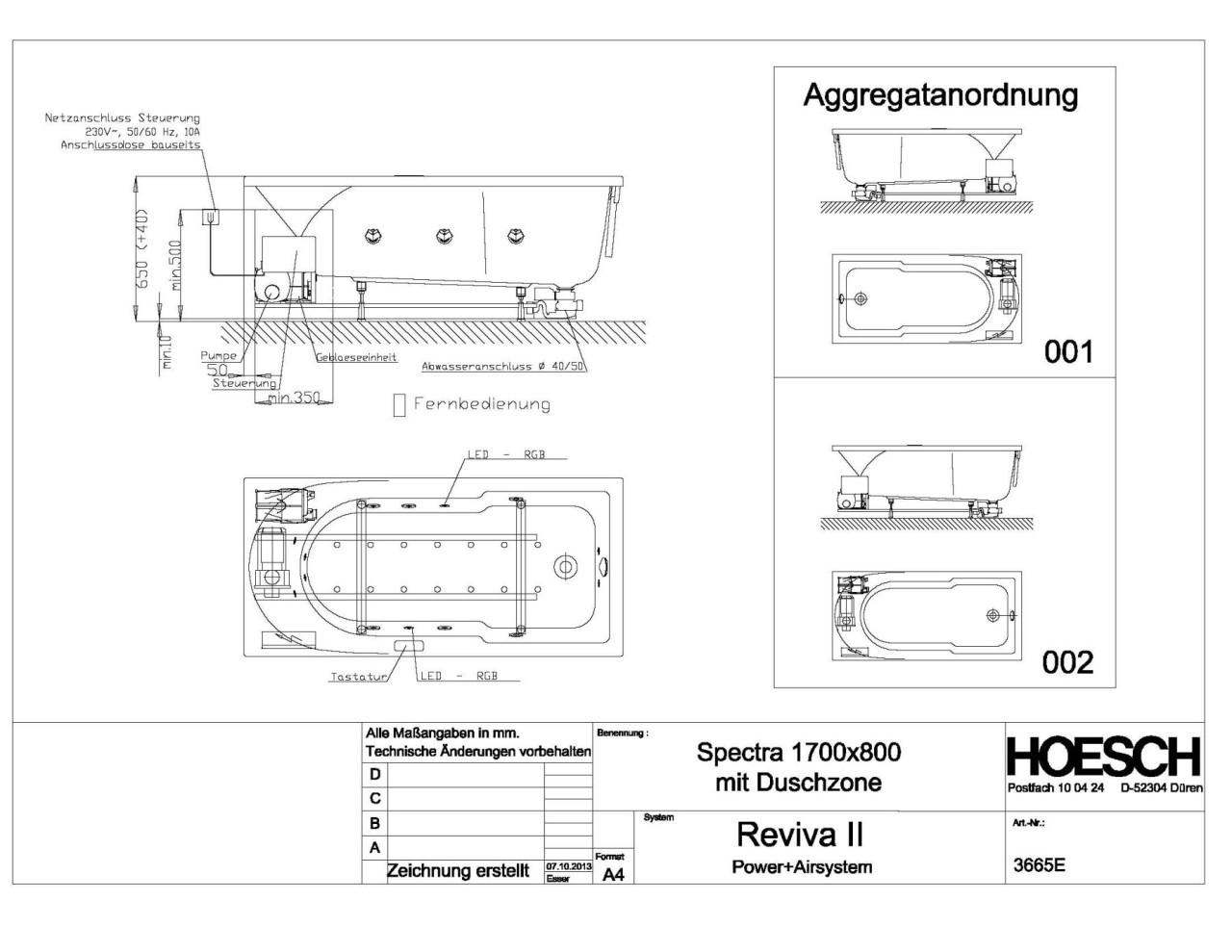 Hoesch Whirlwanne Spectra 3665 & Reviva II Power+ 3665E.010305002 Image