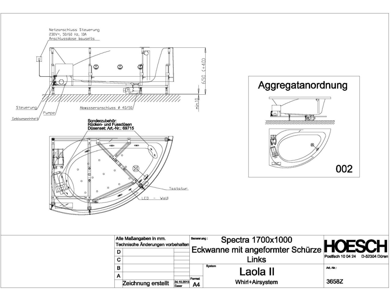 Hoesch Whirlwanne Spectra 3658 & Laola II Whirl+Air, 3658Z.010305002 Image