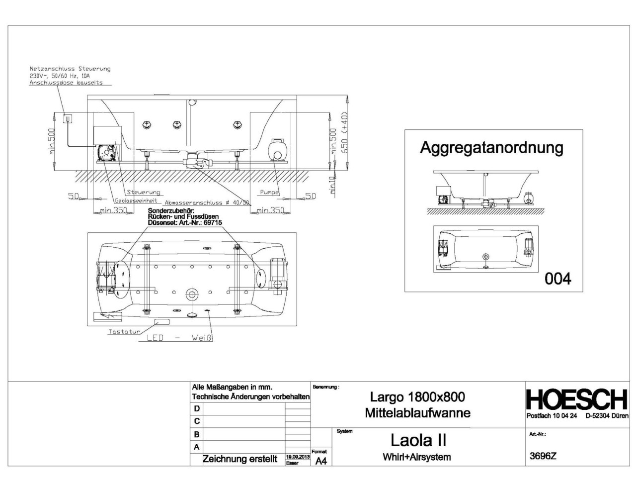 Hoesch Whirlwanne Largo 3696 & Laola II Whirl+Air, 3696Z.010305004 Image