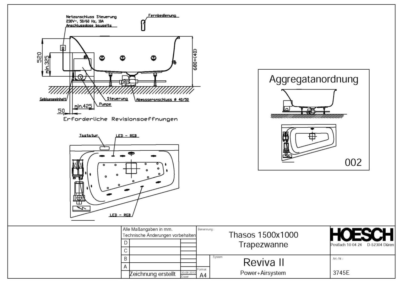 Hoesch Whirlwanne Thasos 3745 & Reviva II Power+Air 3745E.010305002 Image